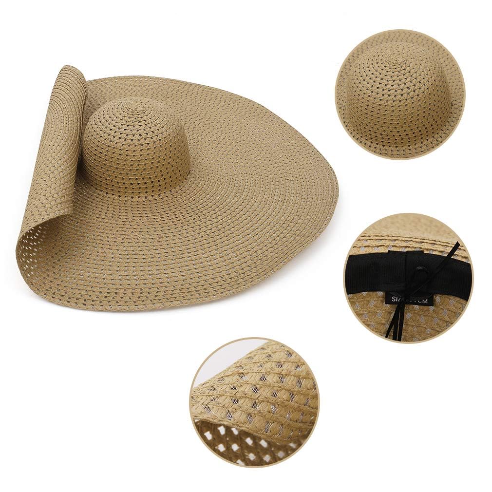 GEMVIE Pamelas Chapeaux de Paille pour Femme Grande Mode Anti-UV Pliable Chapeau de Soleil pour Vacances Plage