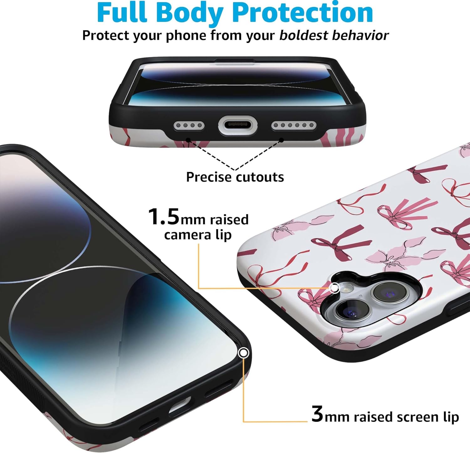 Casely iPhone 16 Case | Lover Girlie | Pink Bows | Bold Protective Design | Compatible with MagSafe - Image 2