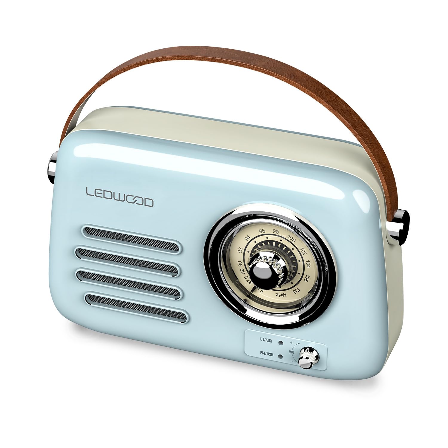 Radio Rétro Portable Ledwood Alma, FM, Bluetooth 5.3 Entrée USB, Puissance 30W - Batterie 3,7V-1500mAh - Retro Vintage - Bleu