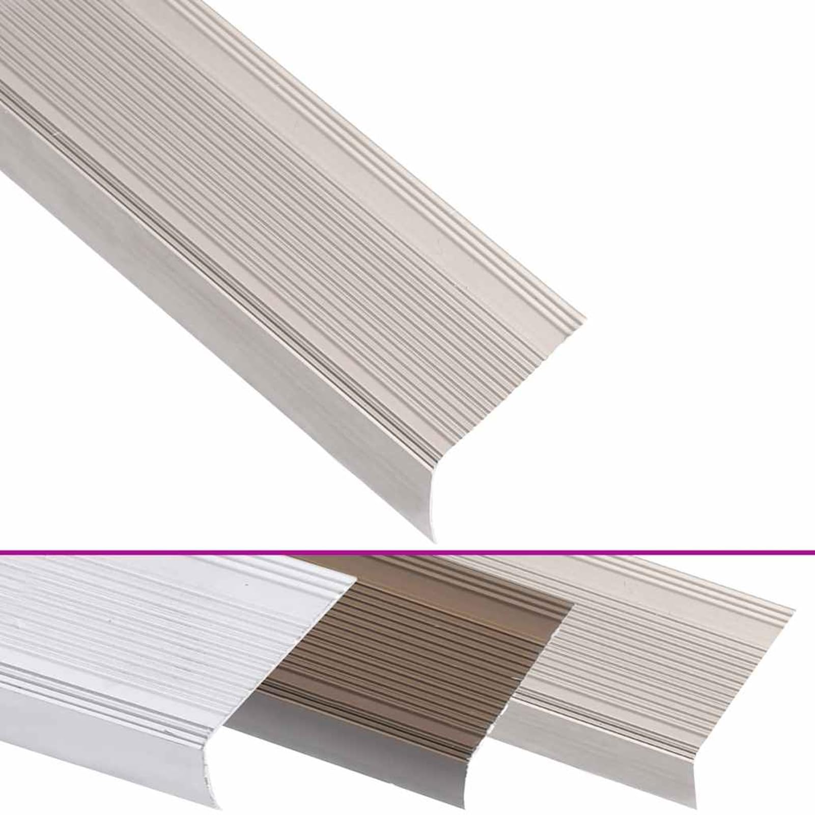 vidaXL Perfiles de peldaños Forma de L 15 uds Aluminio champán 100 cm, cantonera para peldaños, Perfil de Seguridad para Escalera, Laminado para peldaños