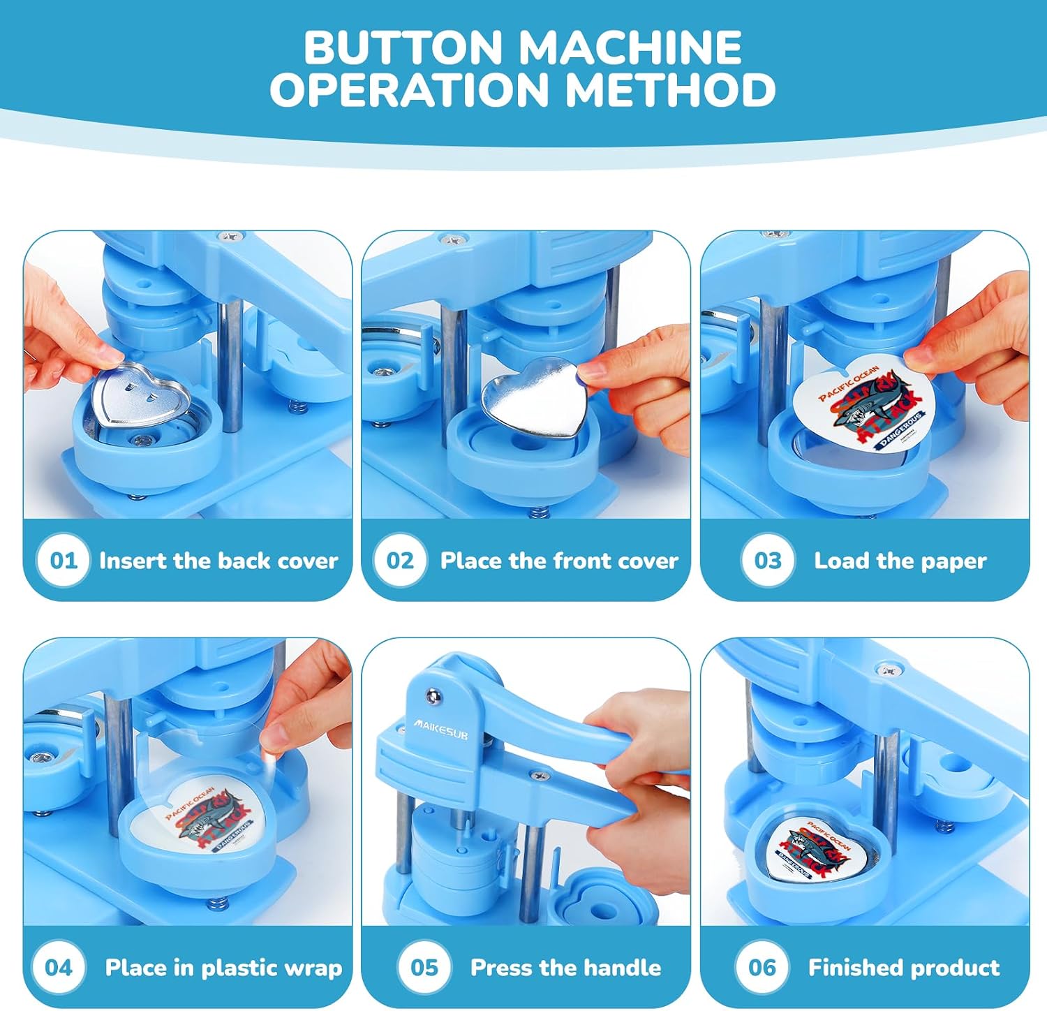 MAIKESUB 57mm/2.2in Heart Shape Button & Badge Press Kit – 100 Sets Tinplate F&B Shells, Paper, Films – DIY Pin Maker for Home School Events
