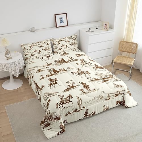 Miniatura 2 de Juego de edredón de vaquero occidental, edredón del desierto del salvaje oeste americano para niños, adolescentes y jóvenes, juego de ropa de cama