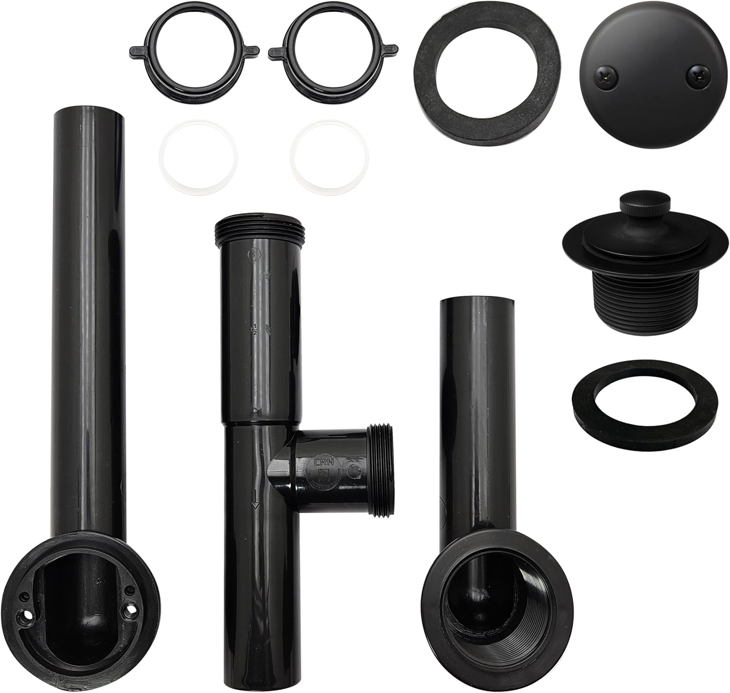 Westbrass 597144-62 14" Poly Tubular Bath Waste & Overflow Assembly with 2-Hole Faceplate and Pull to Open Drain Plug, 1-Pack, Matte Black