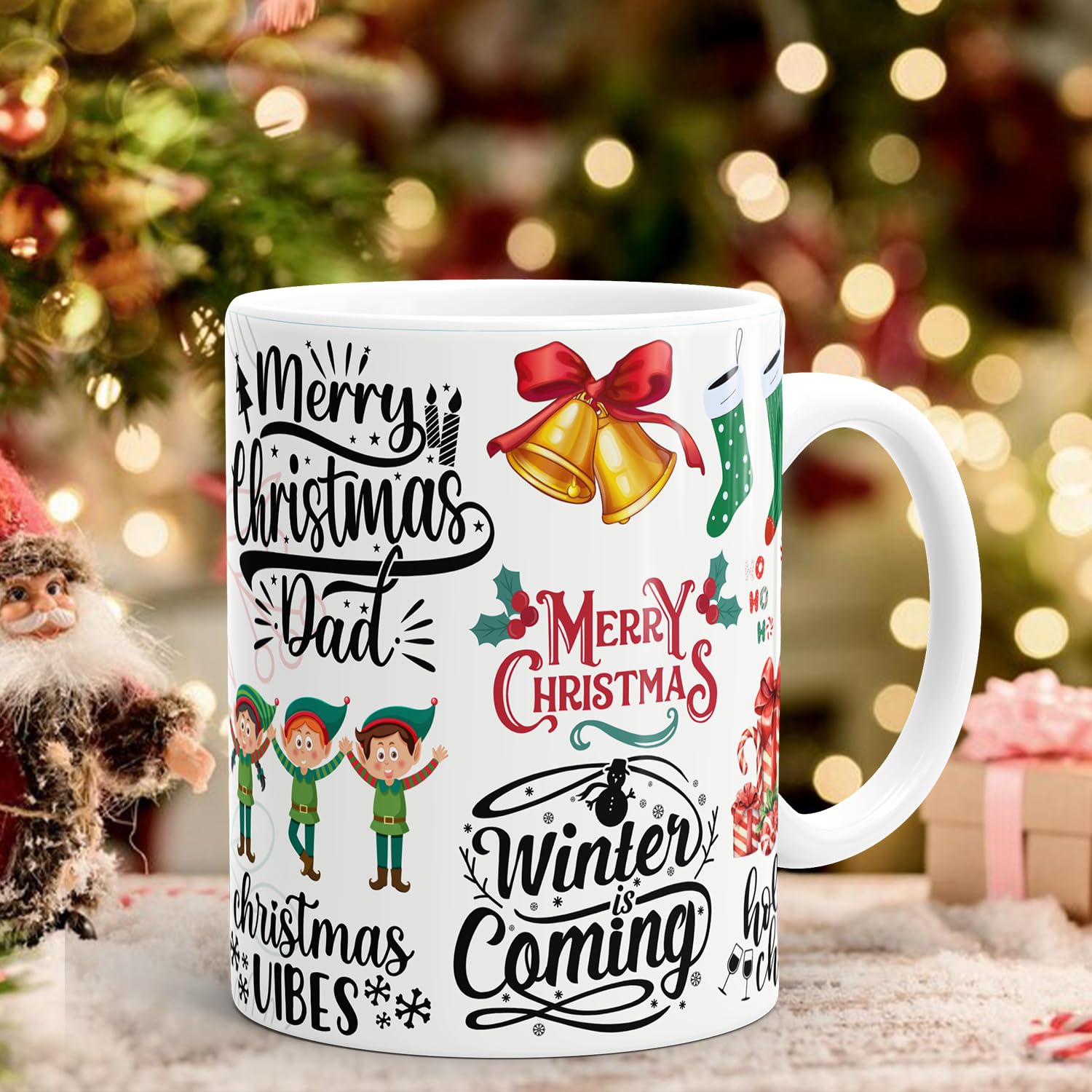 WellWishr Christmas Coffee Mug 330ml - Merry Christmas & Happy New Year Gift for Kids, Boys, Girls, Women, Men - Festive Printed Mug (C10)