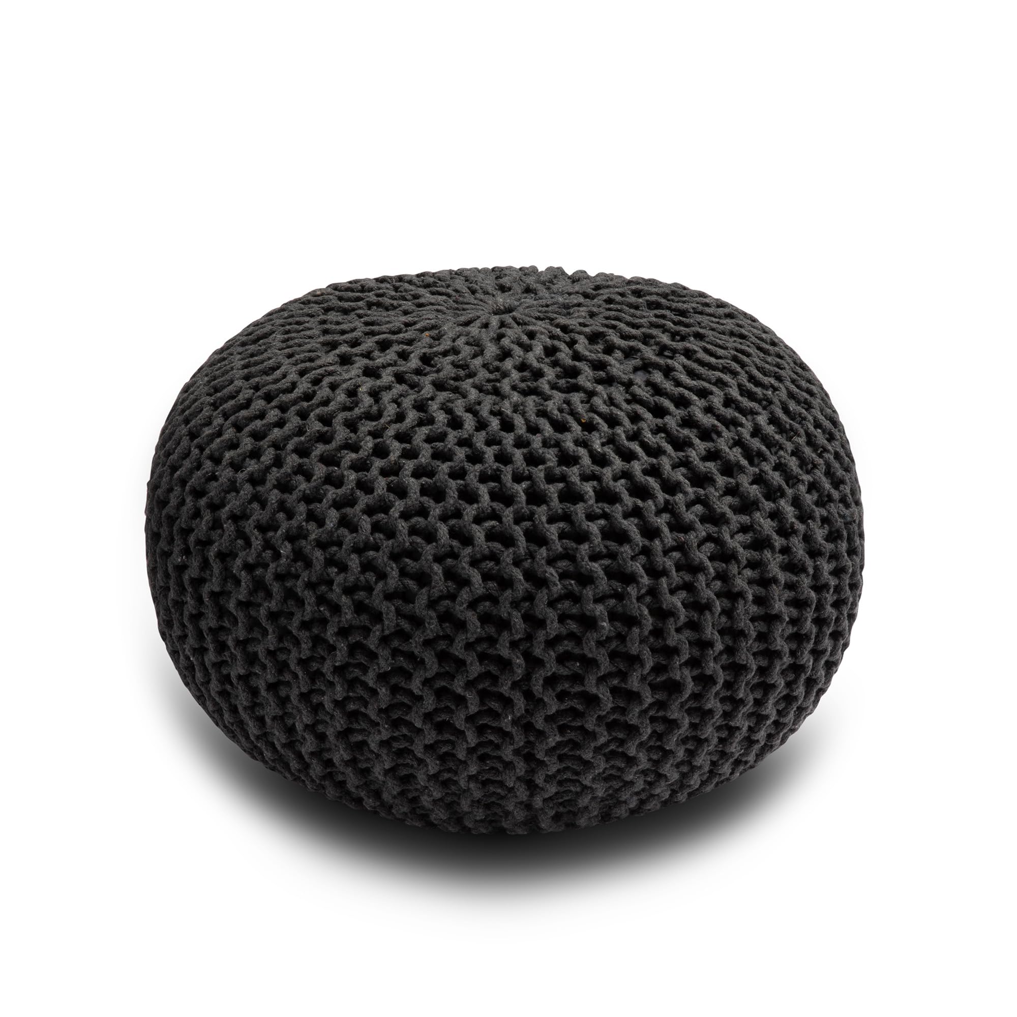 Home Sweet Home Uk Black Handmade Ottoman Large Knitted Pouffe Footstool - 100% Cotton Chunky Knitted Round Pouffes For Living Room - Suitable For Resting Feet, Occasional Seating & Decor