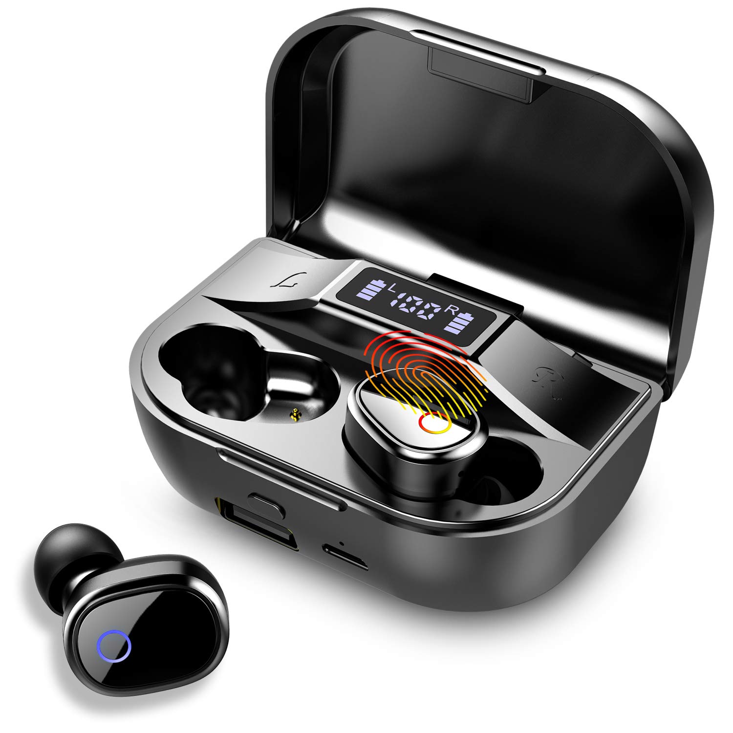 Wireless Earbuds, Bluetooth 5.0 Headphones in-Ear Stereo Earphones,130H Playing Time, Hi-Fi 3D Stereo Sound Earbuds Built in Mic with Deep Bass for Sports, IPX7 Waterproof, LED Charging Box