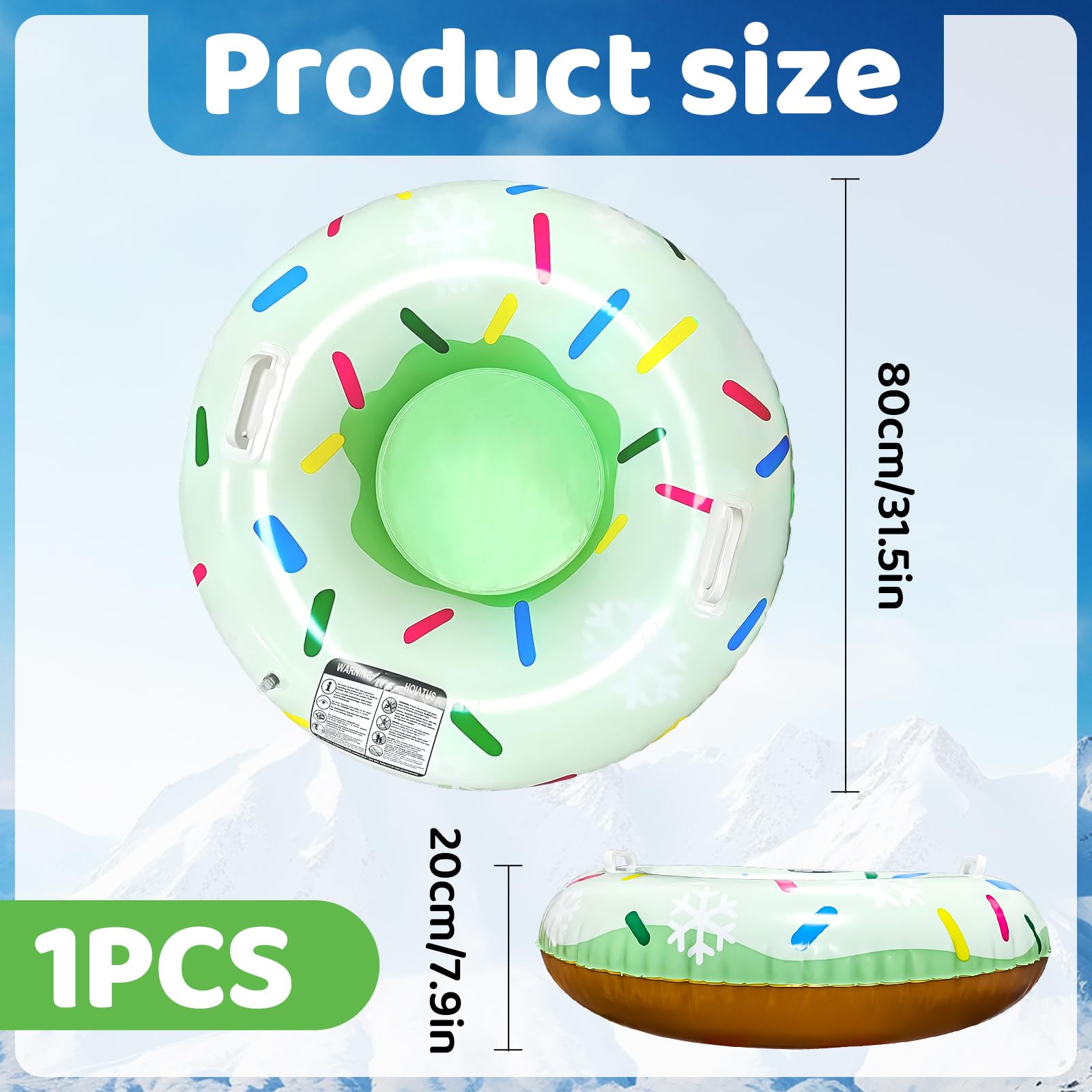 SilverChry Trineo Hinchable de Nieve de 80 cm, Tubo de Nieve Inflable con Asas para Niños y Adultos