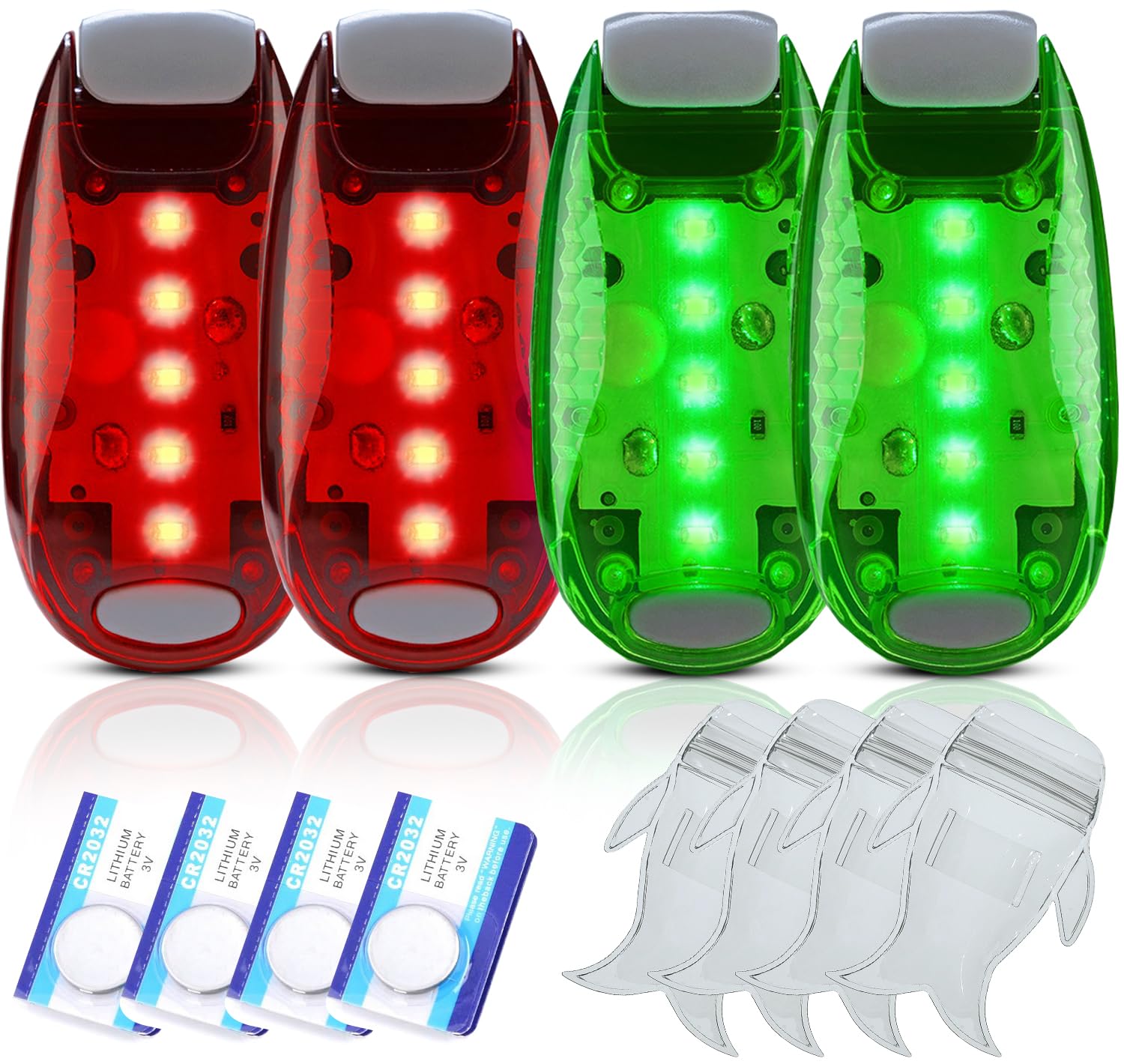 4PCS LED Safety Lights, Easy Clip-On Kit for Boat, Kayak, Bike Tail light, Night Running, Walker, Dog, 3 Types Flashing Mode, Warning, Flashing, Blinking, Reflective Light 02 2green-2red