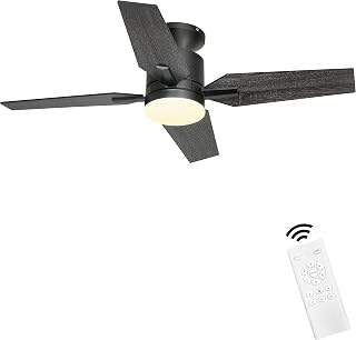 Ceiling Fan with Lights Flush Mount,40'' Small Ceiling Fans with Lights and Remote Control,Indoor Outdoor Quiet DC Black Low Profile Ceiling Fan for Patio Kitchen Dining Room Bedroom