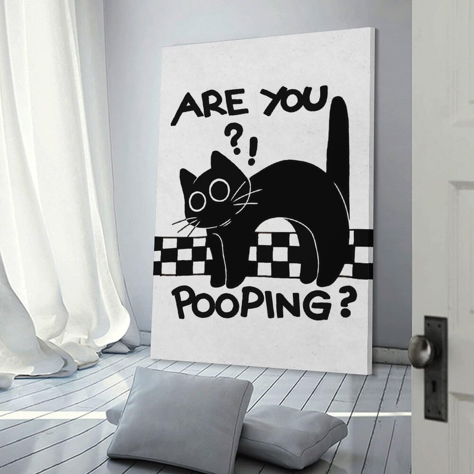 Junmoney Are You Pooping Black Cat Art Decorative Canvas Print, 24x36inch(60x90cm), for Gallery Wall Decor And Room Displays, Wall Decor Suited to Curated Displays