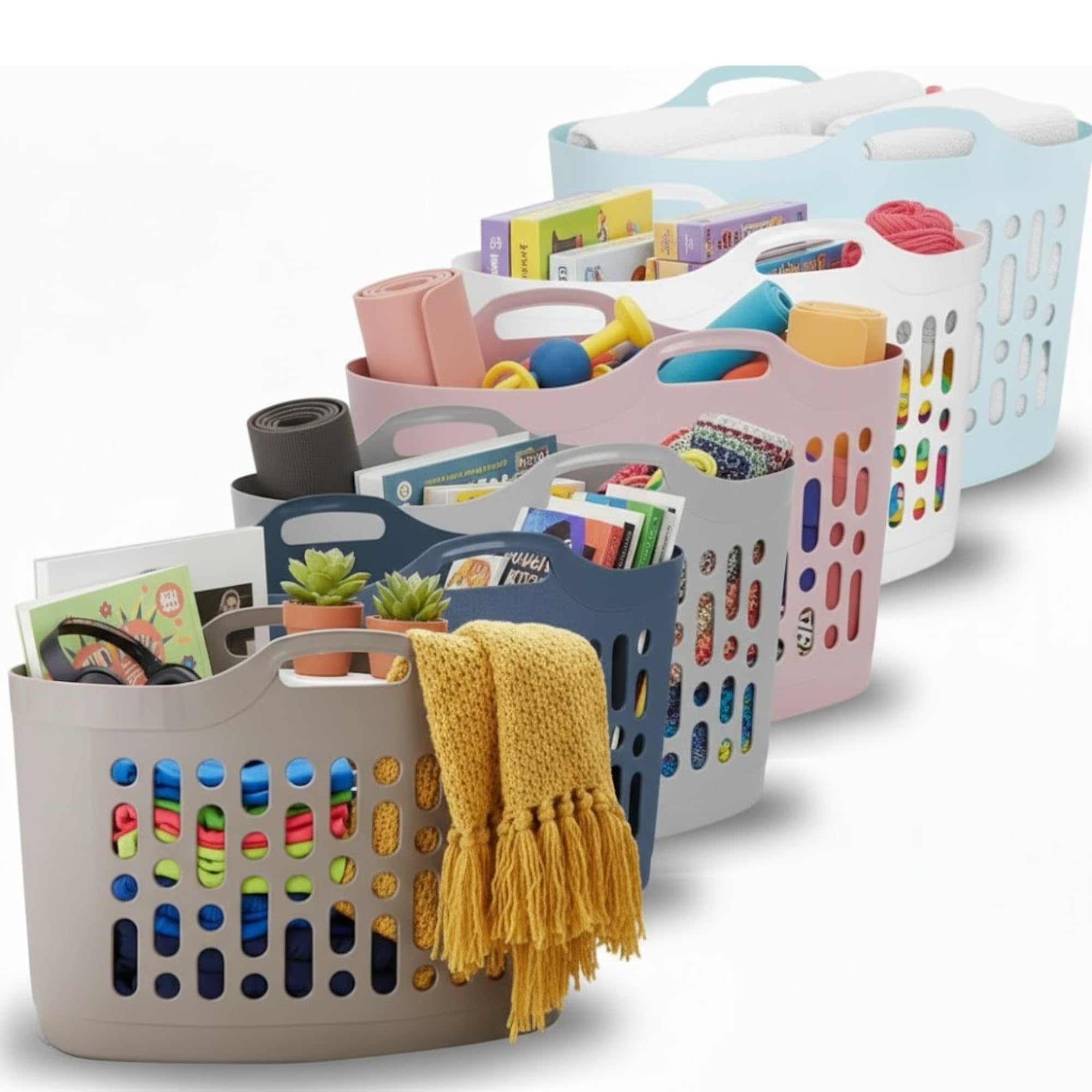 ARUUJ - 8L Flexi Basket 1 Pcs, Laundry Washing Bucket, Flexible Baskets With Handle, Large Plastic Storage Hamper, Lightweight Home Organisation Bucket, Strong Flexi Baskets Washing Line