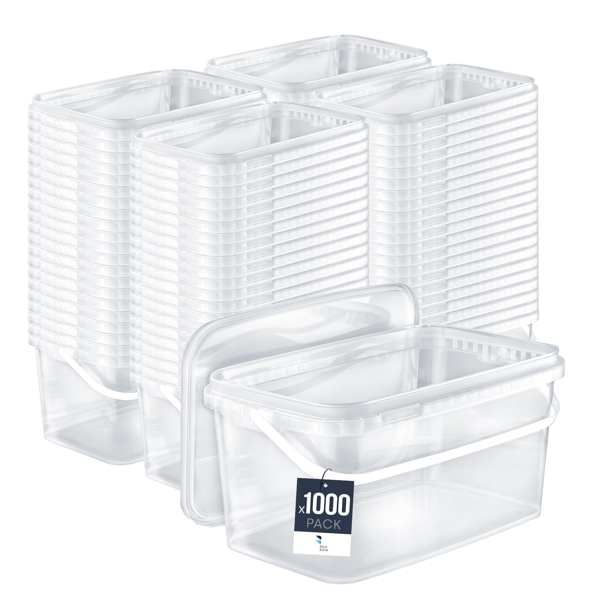 BenBow Rechteckiger Eimer mit Deckel 1000x 5l transparent - lebensmittelecht, stapelbare Kunststoffbox mit Henkel - luftdicht, auslaufsicher, geruchsneutral, ideal für Haushalt und Gewerbe - leer