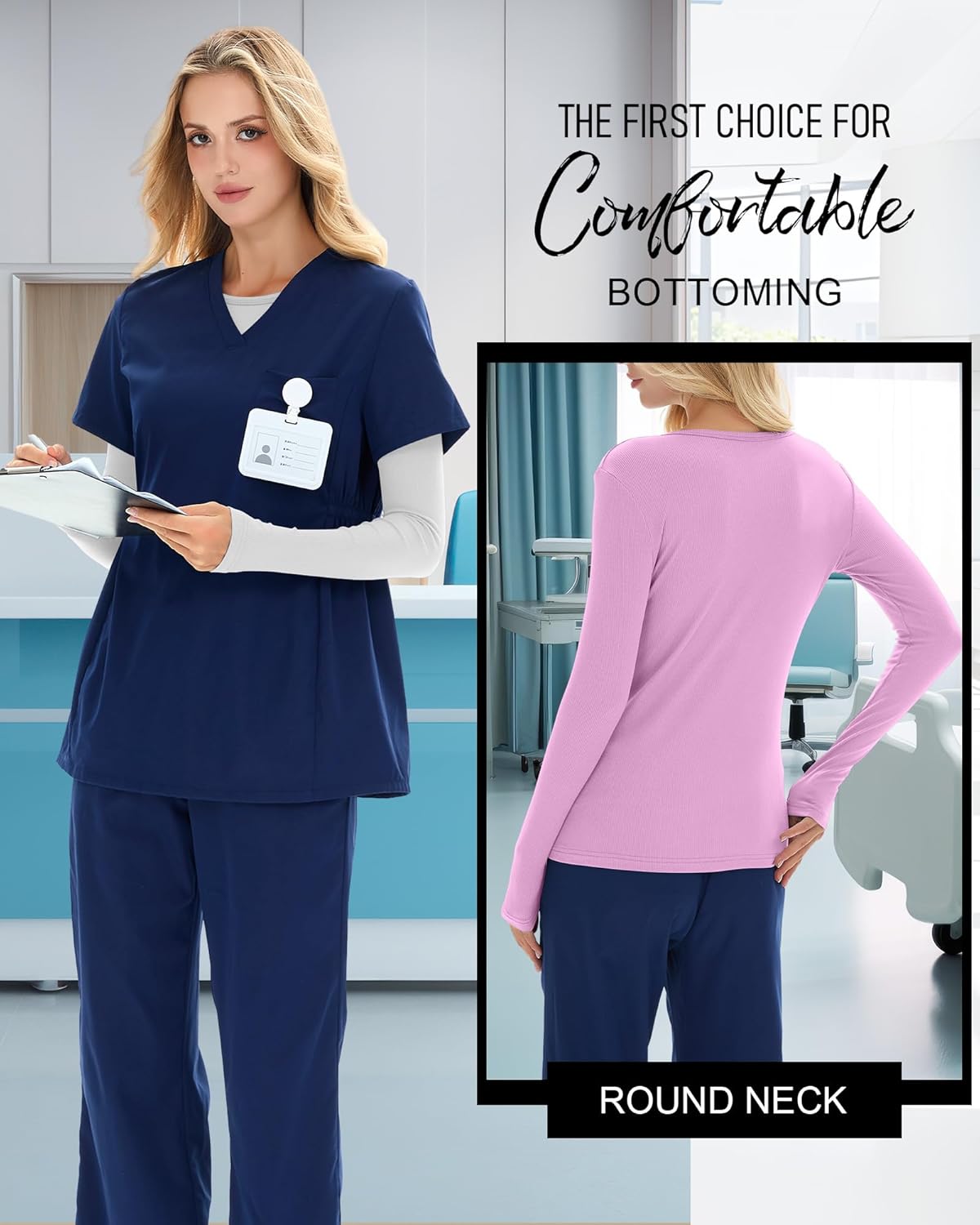 4 Pack Women's Underscrub Shirts Long Sleeve Ribbed Crewneck Tops Slim Fit Soft Cotton Undershirts for Nurse - Image 5