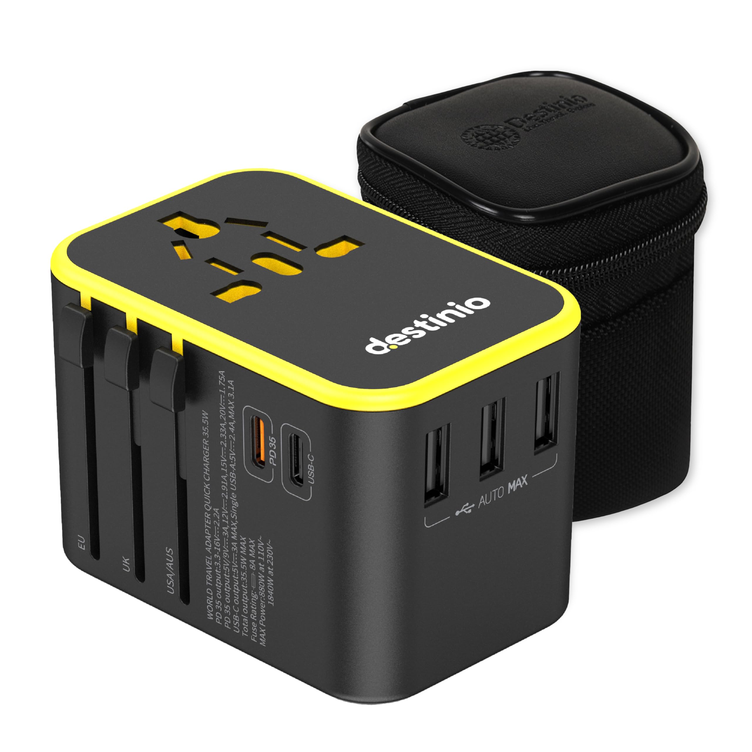 Destinio Universal Charger Adapter 70W - GaN Fast Charging Adapter for Laptop/MacBook with 3 Type C & 2 USB Ports, Compact Travel Adapter, All in One International Adapter for US, UK, Europe,Canada — Amazon image 12