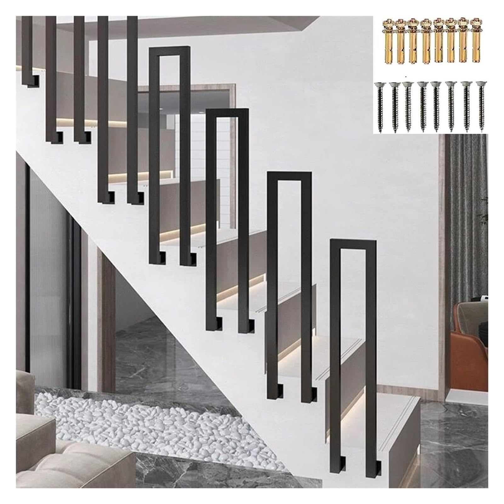 Zyntho Black U-Shaped Side Mount Staircase Handrail, Hand Rails For Outdoor Steps, 35-100Cm Stair Railing Outdoor, For Home Villa Entrance Indoor Outdoor Anti-Skid Railing(85Cm/2.7Ft)