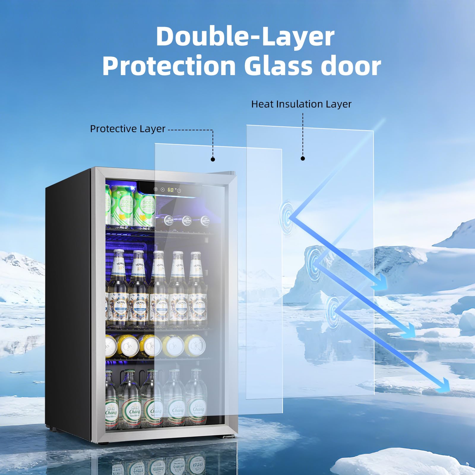 Antarctic Star Mini Fridge -130 Can Beverage Refrigerator For Soda Beer Or Wine, Stainless Steel Door Frame, For Office Or Bar With Adjustable Removable Shelves, Silver, 3.1 Cu.Ft on Fridge.com - View 5