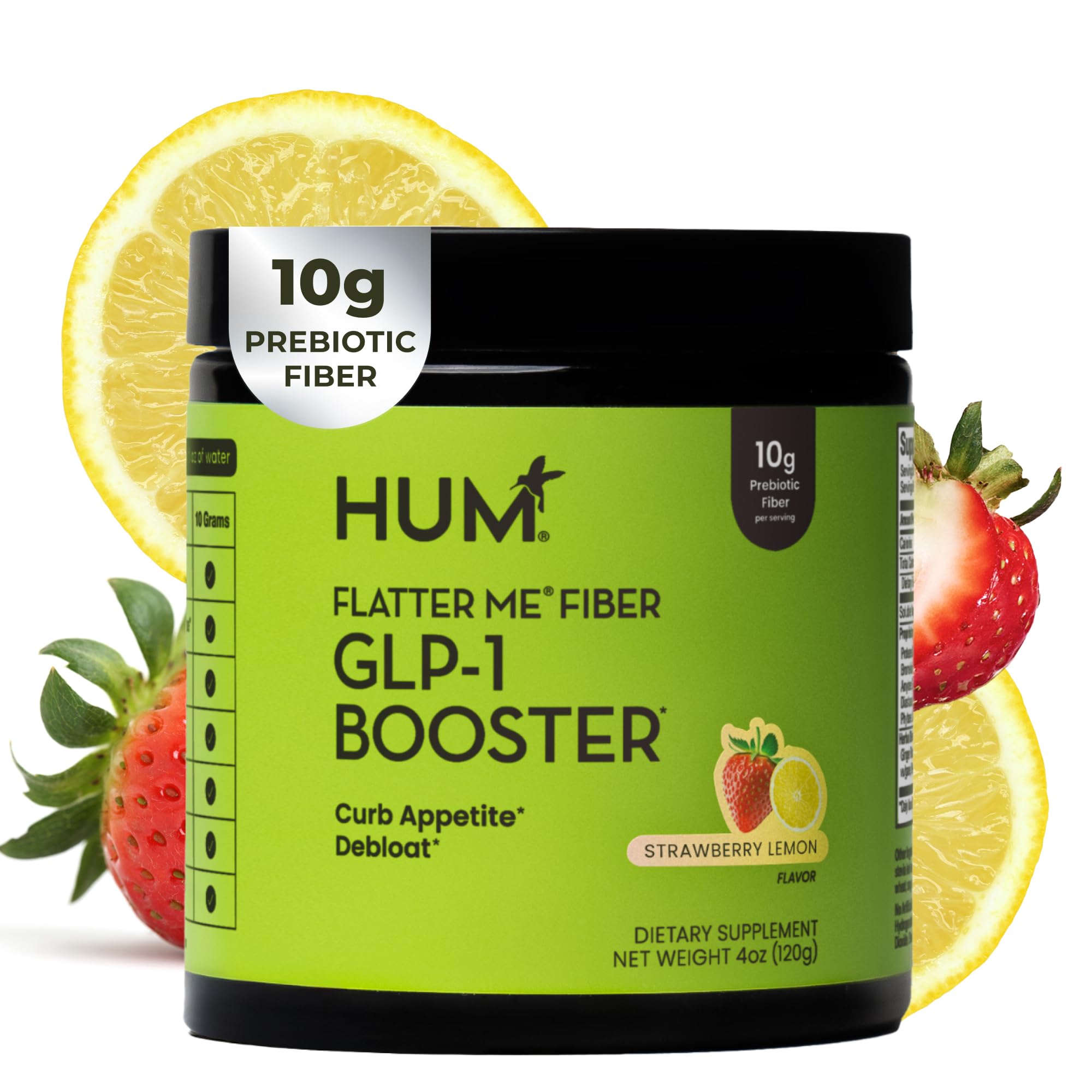 HUM Flatter Me Fiber Strawberry Lemon Fiber Powder Drink Mix, 10 Servings Strawberry-Lemon