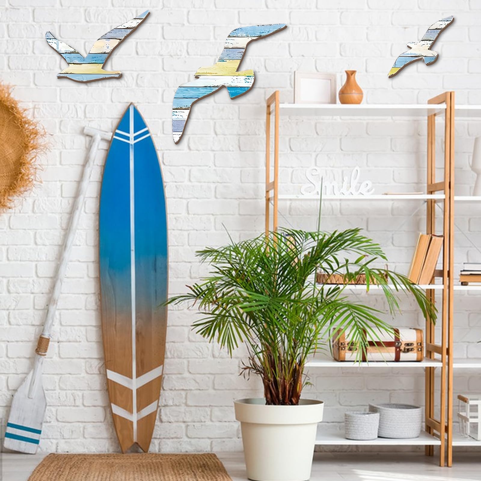 Maritime Wall Decoration Wooden Seagull Set 3-Piece Wall Décor Maritime for Indoor Charming Coastal Look for Living Room Balcony or Garden - Image 3