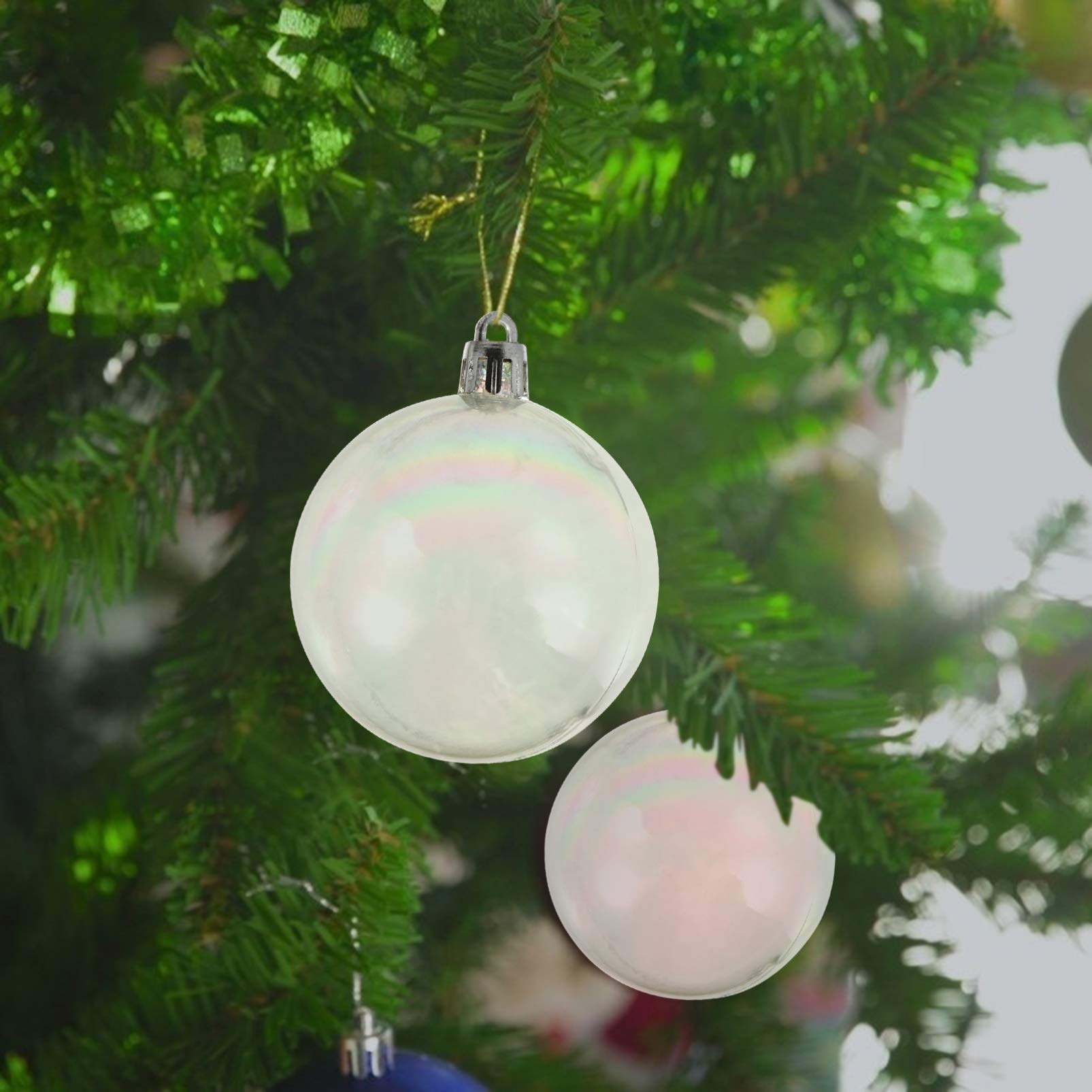 NUOBESTY Lot de 54 Petites Boules De NoëL IriséEs Transparentes pour Sapin De NoëL DéCoration à Suspendre pour FêTe De Mariage