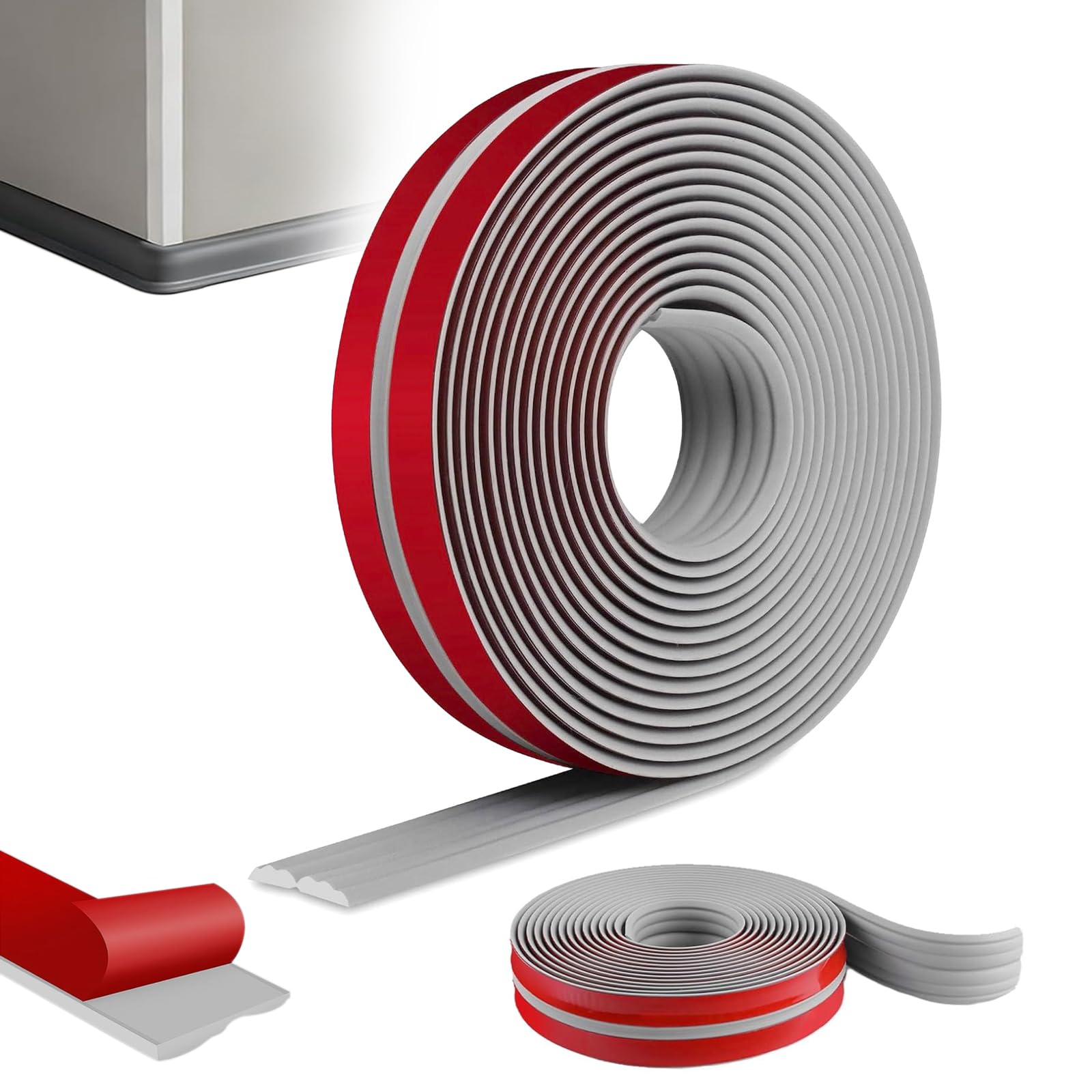 Nocecfi Red Flexible Pvc Corner Strip, Self-Adhesive Edging Trim For Curved Corners, Gray Moulding Trim For Wall & Floor Transition, Sealing & Closing Decor (20Mm×3M)
