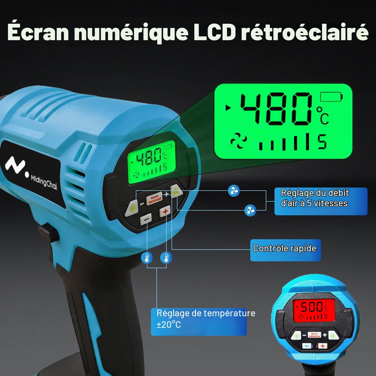 Décapeur Thermique sans Fil pour Makita 18V, Chauffage Rapide, avec 3 Buses | Souffleur Thermique, 60-540℃, Écran LCD Protection Surchauffe, pour Bricolage Gaine Thermorétractable, sans Batterie