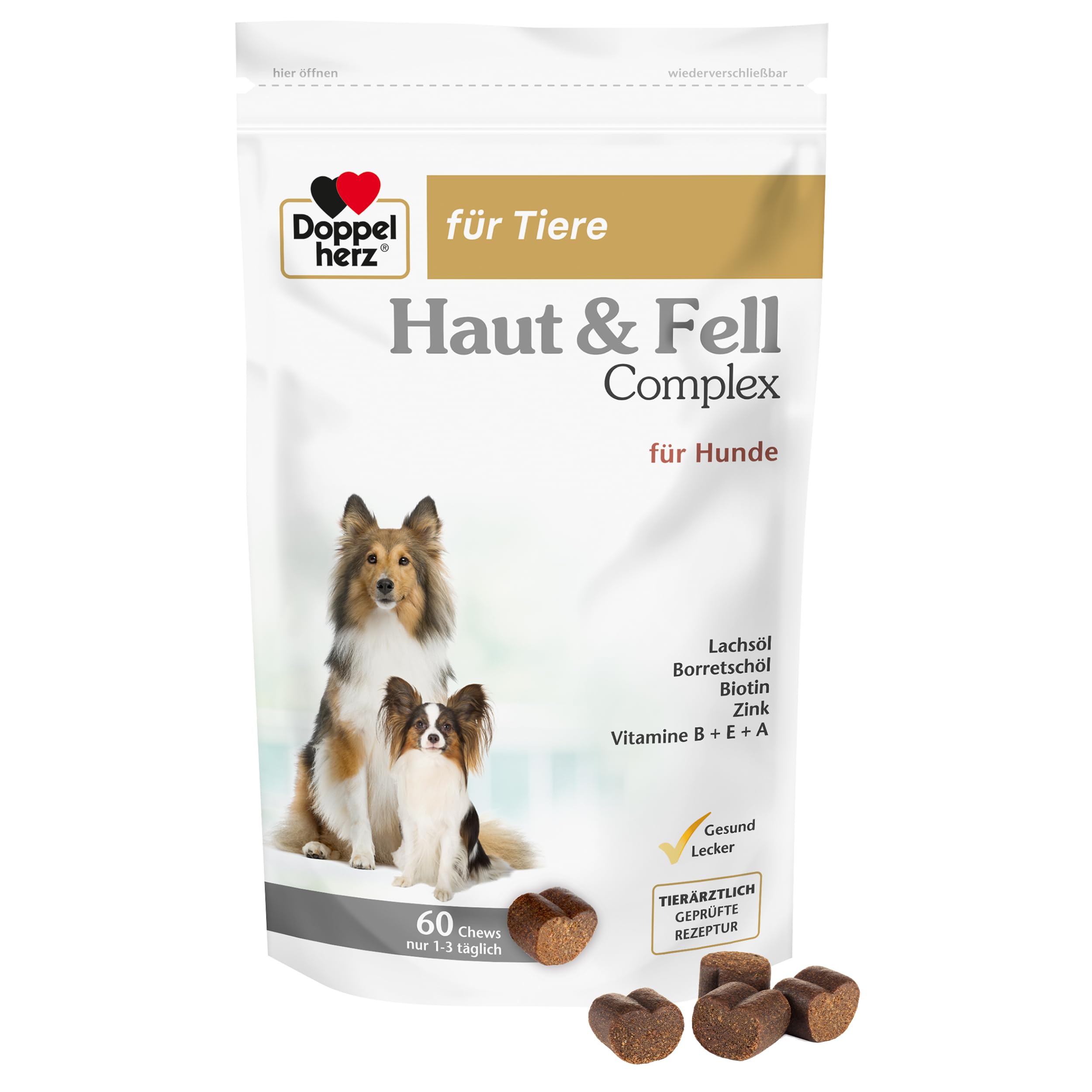Doppelherz Haut und Fell Complex für Hunde – Mit wichtigen Omega-3 und Omega-6 Fettsäuren – 60 Chews