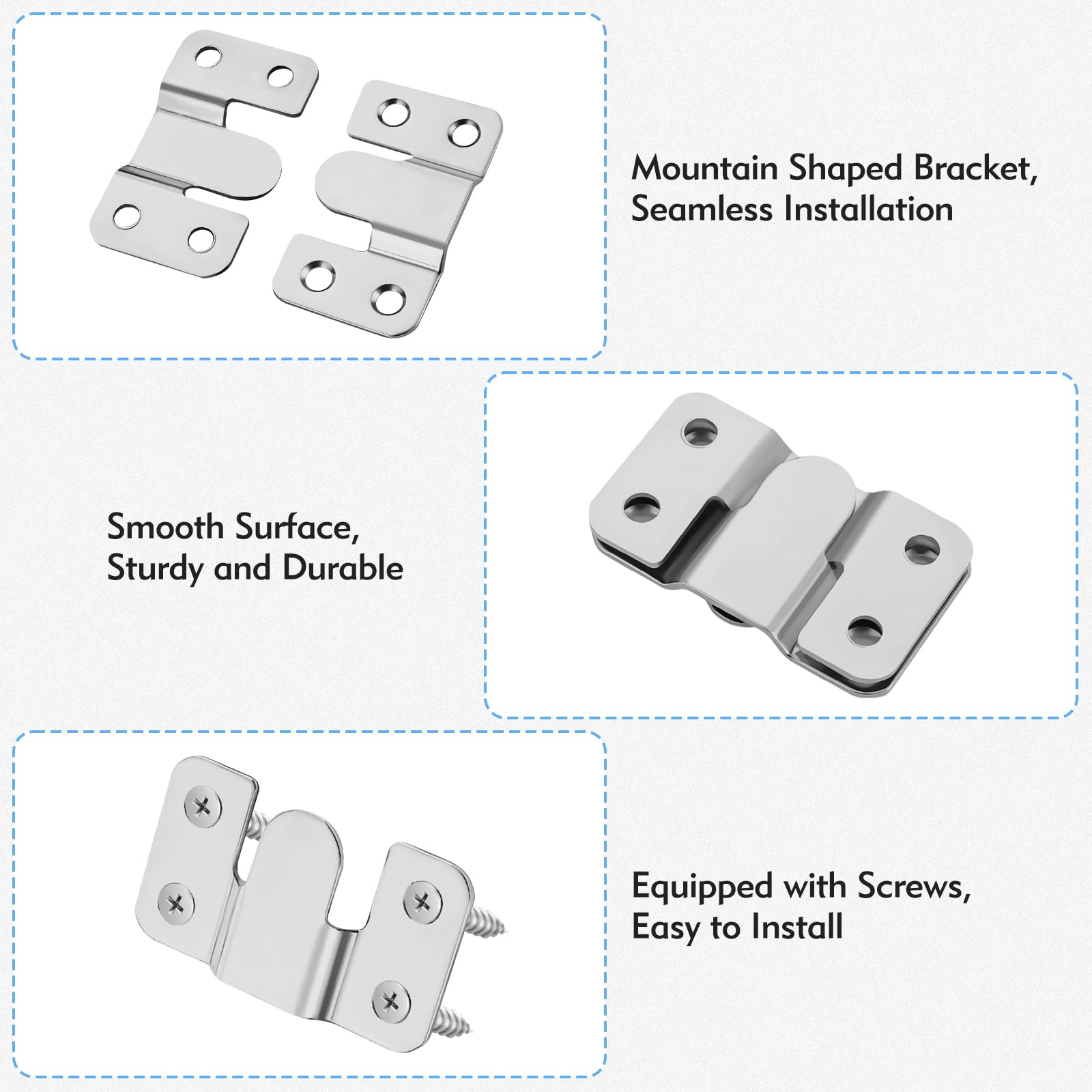 6 works Flush Mount Brackets with Screws, Thickened Stainless Steel Wall Mounted Headboards, Mirror Hanging Kit Heavy Duty - Image 4