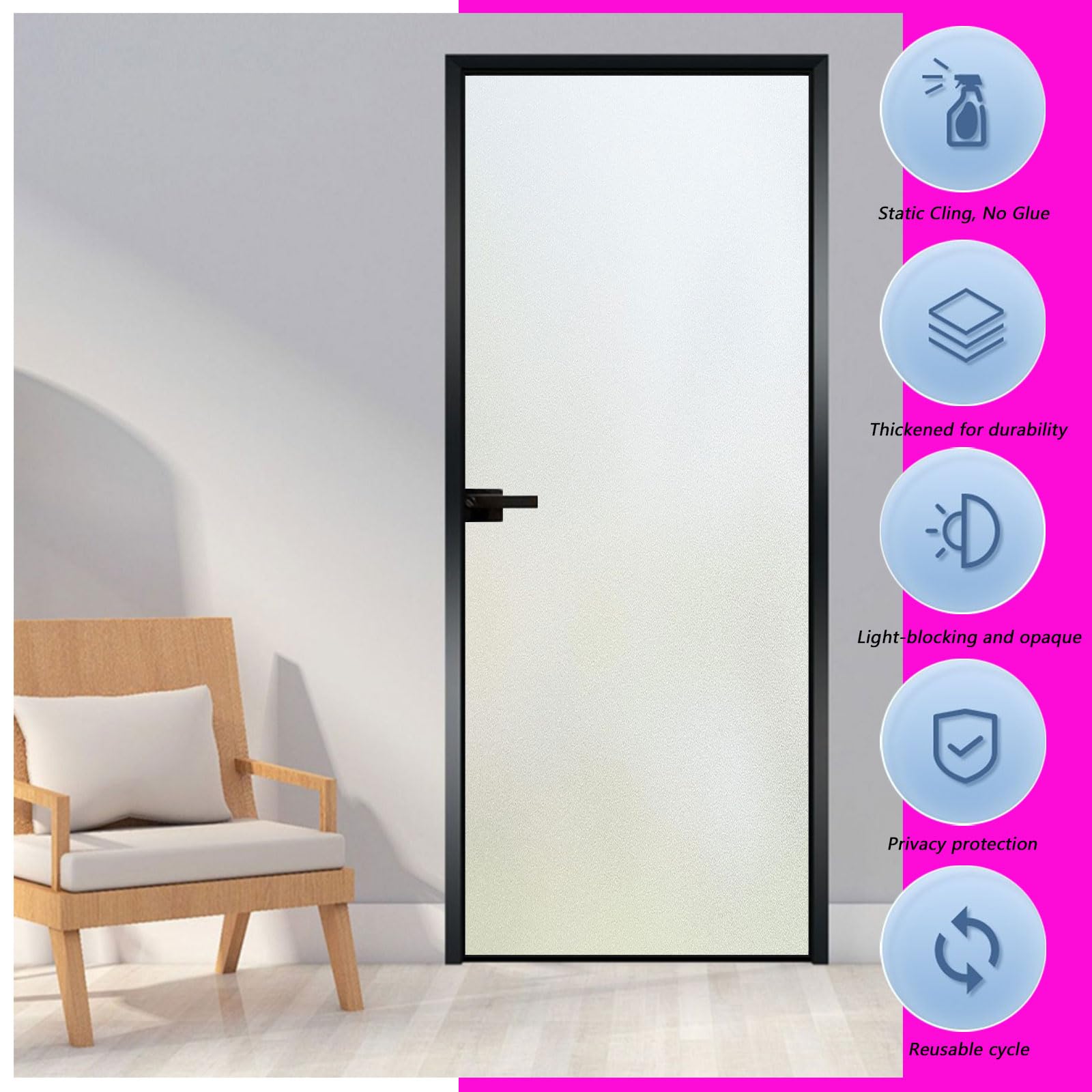 Película de privacidad para ventana, 60 x 340 cm, no adhesiva, estática, esmerilada, pegatinas decorativas para el hogar y la oficina, filtro de luz solar, fácil de instalar, elegante solución de