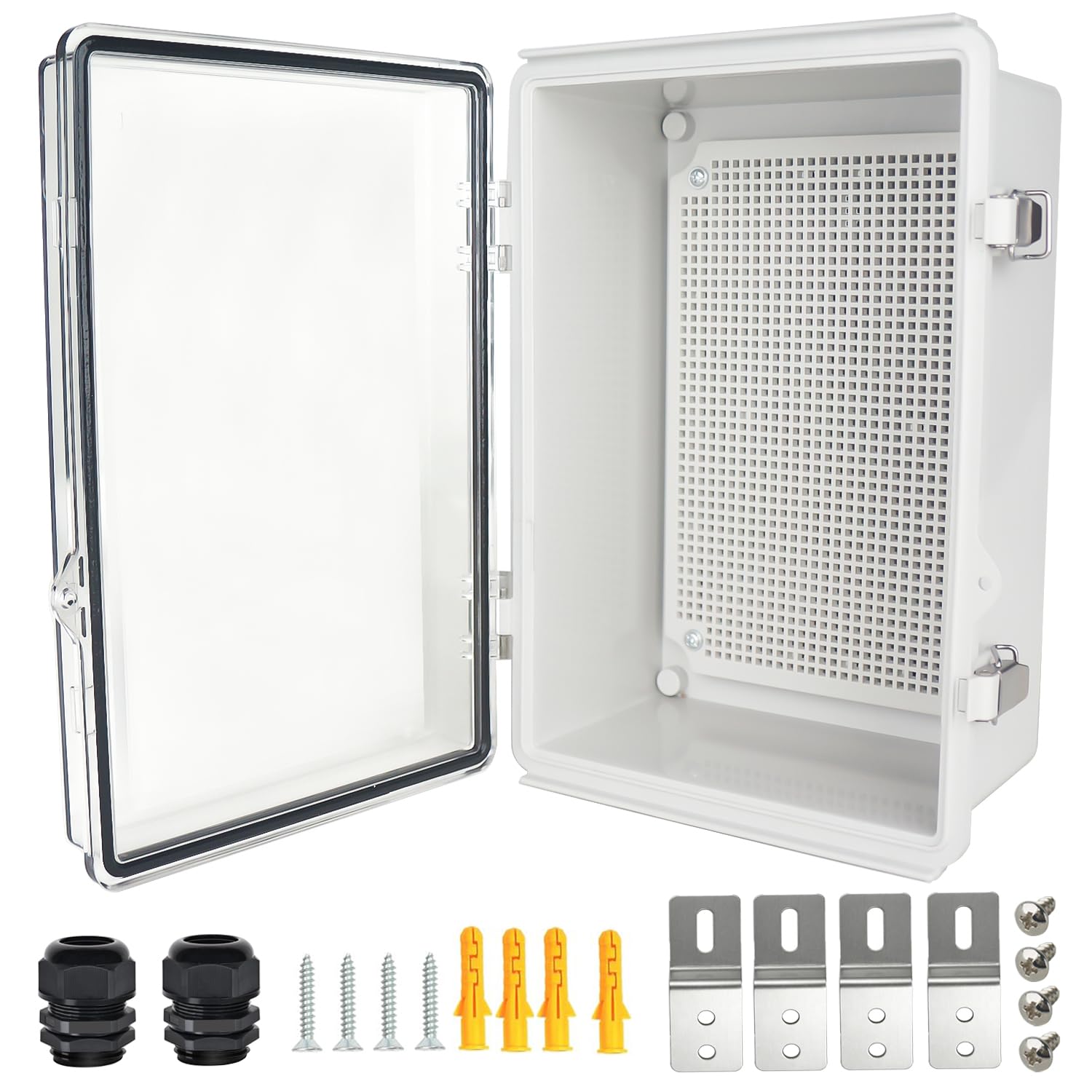 Photo 1 of Qukipet Electrical Junction Box, IP67 Waterproof Outdoor Box ABS Plastic Enclosure with Stainless Steel Latches & Brackets, Hinge Cover Project Box with Mounting Plate 11"x7.5"x5.1"