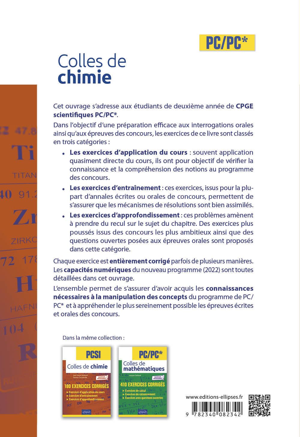 Colles de chimie PC/PC*: 190 exercices corrigés