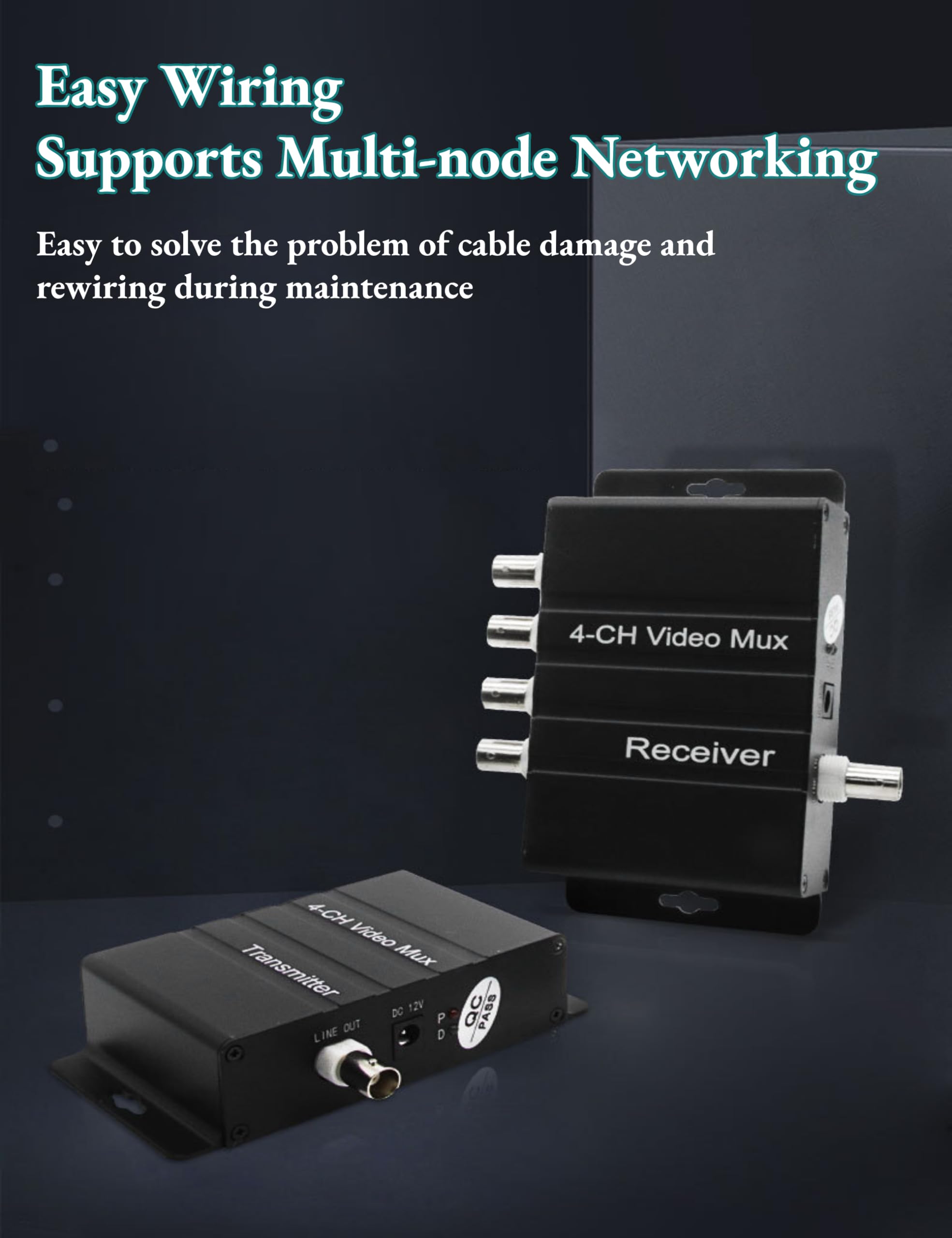 Multiplexer Video a 4 Canali, Resistente Alle Interferenze, Plug and Play, Trasmettitore e Ricevitore Multiplexer da 4 Video HD a Cavo Coassiale (400M)