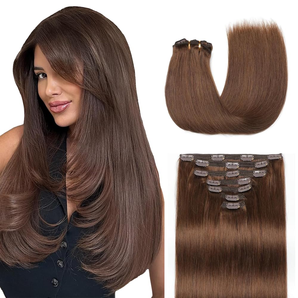 30 Zoll Clip in Extensions pravé vlasy Silky Straight Human Hair Extensions Clip in Invisible Hairpin #4 Chocolate Brown 7pz 76 cm 120g Unprocessed Remy Hair for Women