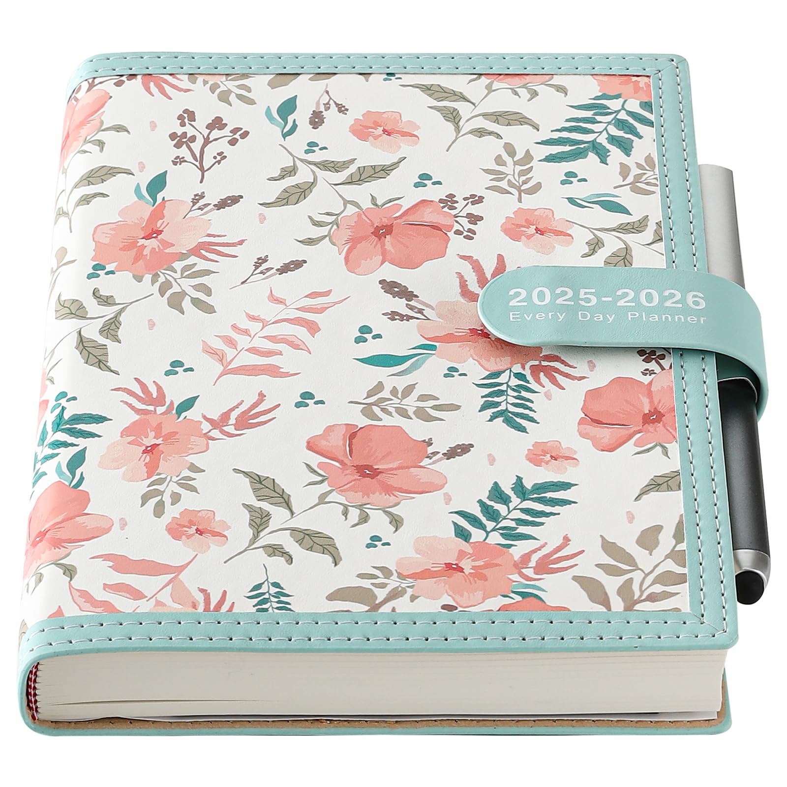 Agenda Semainier A5 2026 (janv. à Déc.) – Motif Floral Bleu Paon Avec Onglets Mensuels Colorés, Boucle Et Porte-stylo élastique, Pochette Intérieure – Planificateur Hebdomadaire élégant
