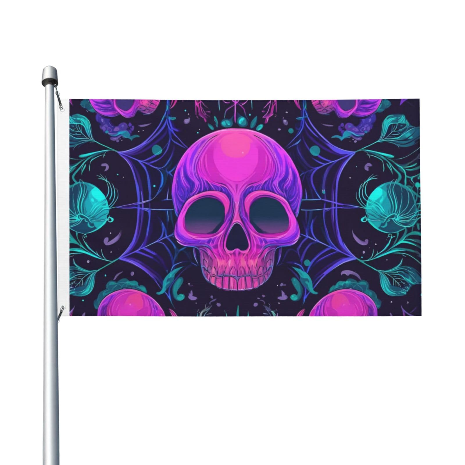 Mexpekil Neon Purple Skull Spider Web Flags 5ft X 3ft with Eyelets Double Sided Festival Flag Outdoor Decorative Banner for World Cup Football, Street, Party, Holiday, Home