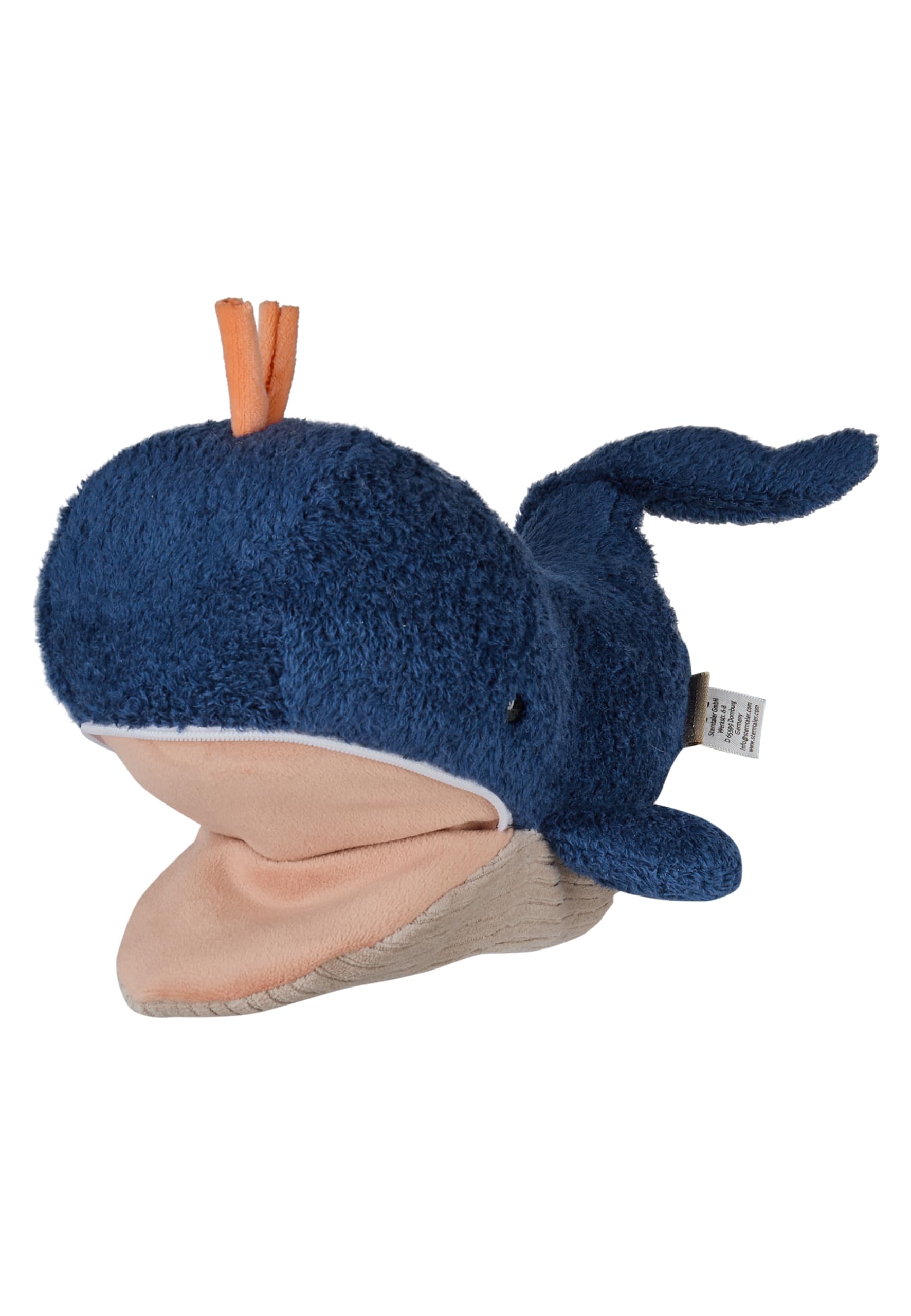 Sterntaler Soft Fleece Whale Hand Puppet Kids Baby Toy Padded with Polyester Wadding 11.5×11×28cm - Navy