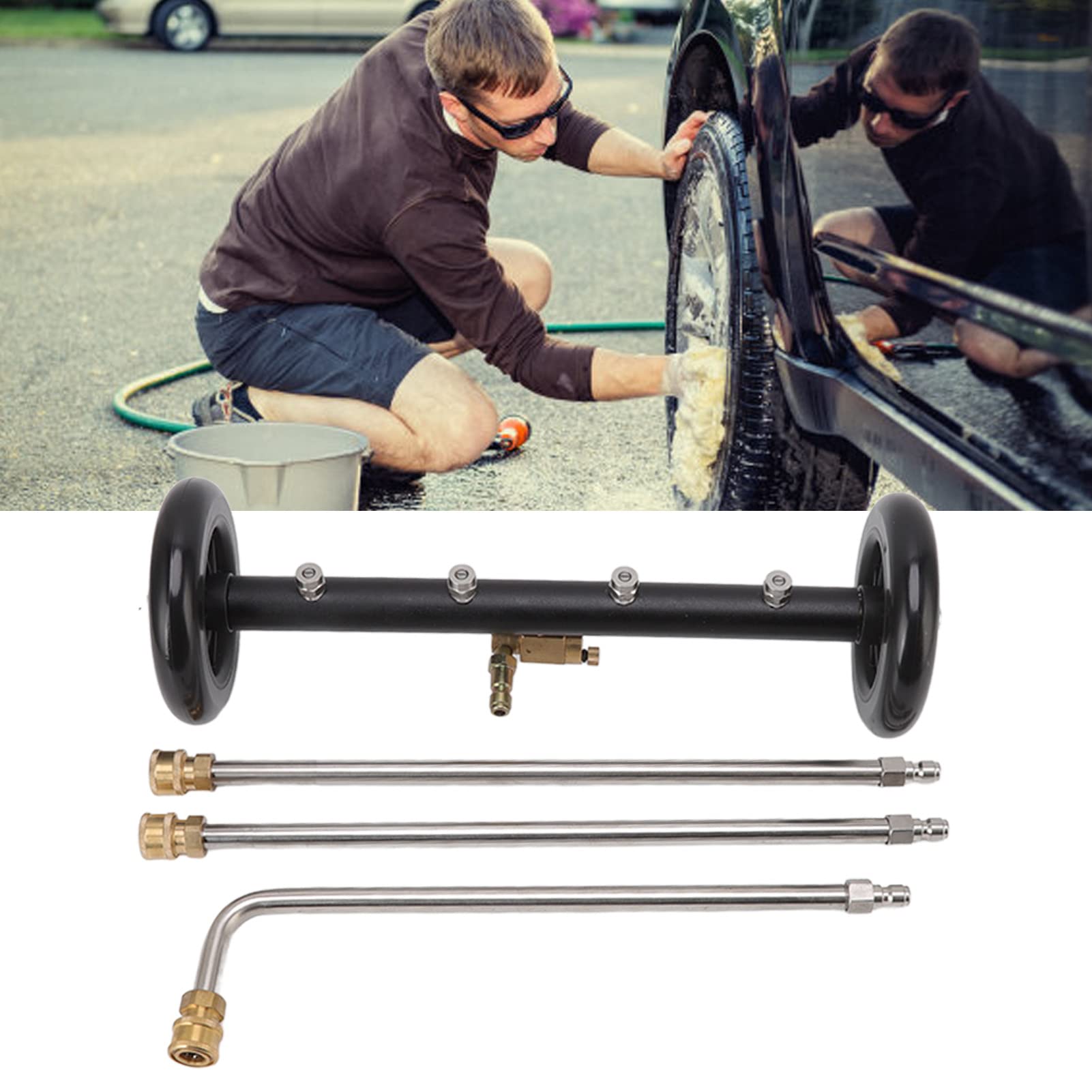 Jeanoko Under Car Washer Black 16in with 1/4in Interface Undercarriage Cleaner for Truck Neat