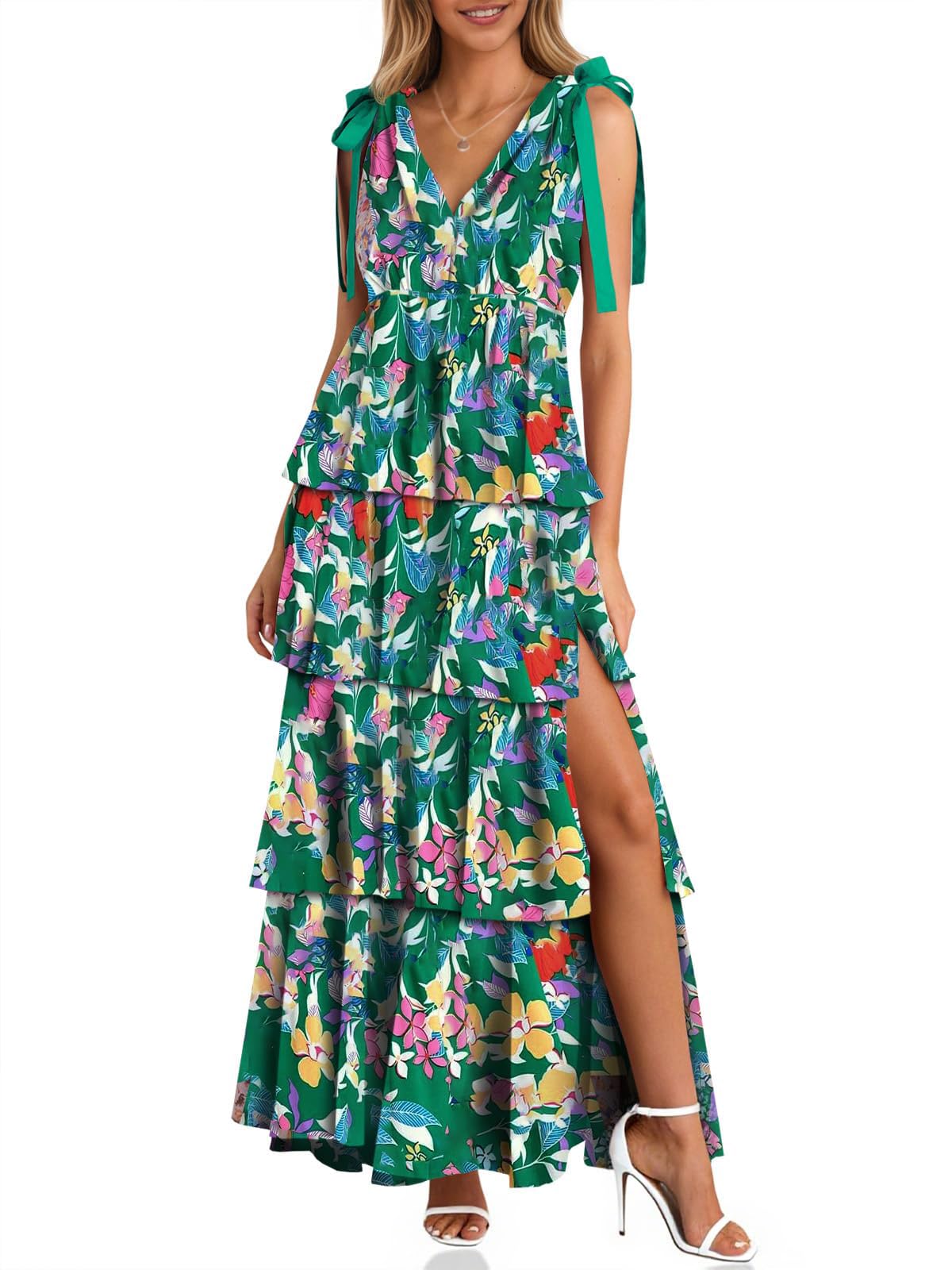 Womens Elegant Wedding Guest Dress Floral Ruffle Maxi Dresses