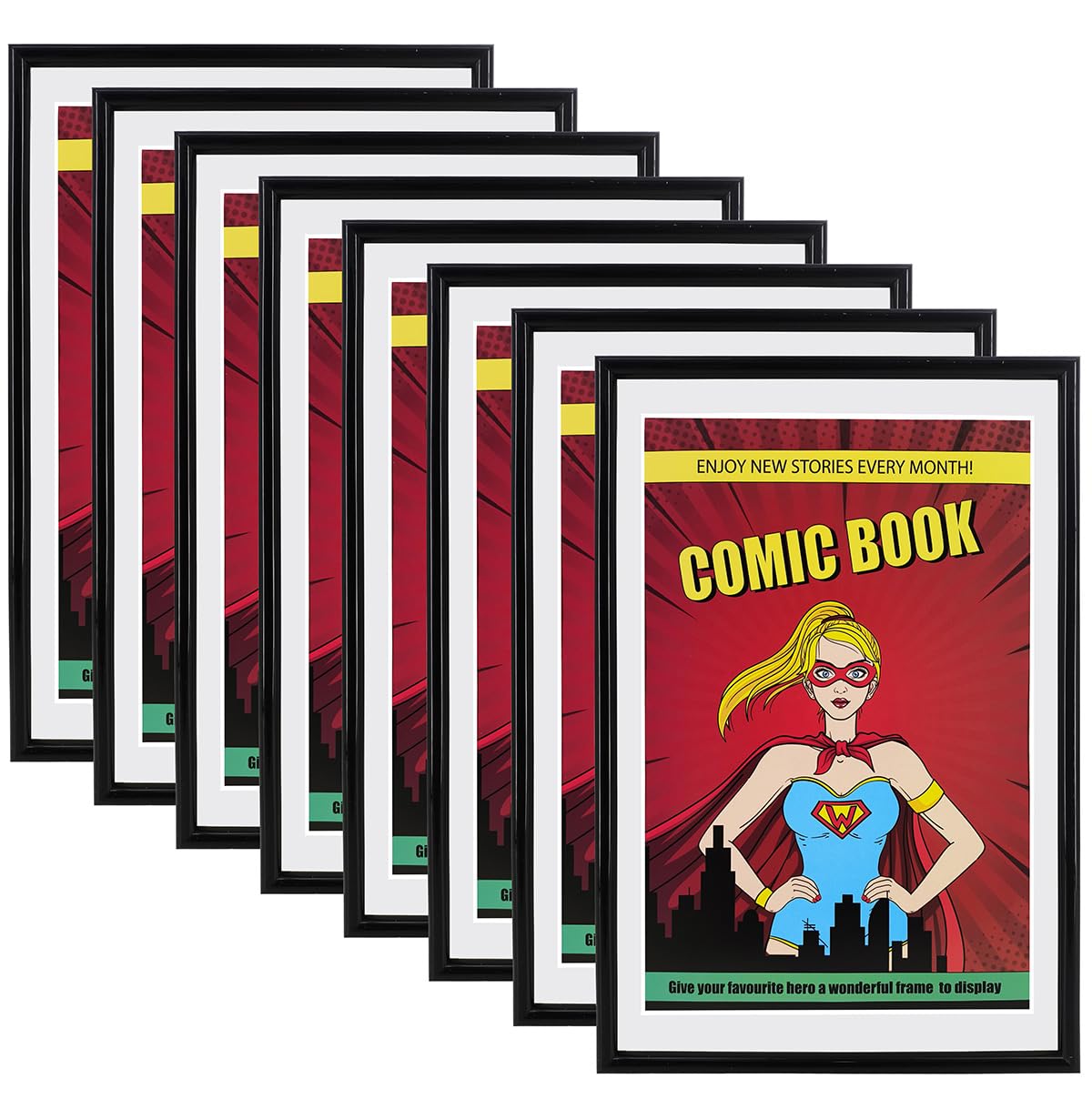 ReqiHome 8 Pack, Comic Book Frame with White Mat, UV Protection, Fits Current and Standard Size Comic up to 6 3/4" x 10 1/4", Fits Comic Book Bags and
