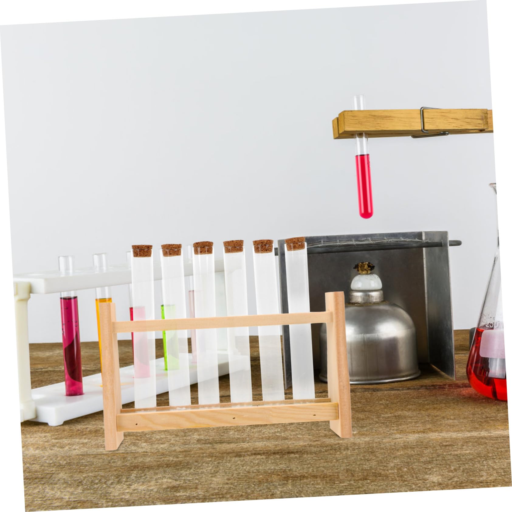 IMIKEYA Supporto per Provette in Vetro con Portaprovette in Legno Supporto per Provette da Laboratorio Versatile per Esperimenti Scientifici Lezioni di Chimica e Uso Domestico Compatto e