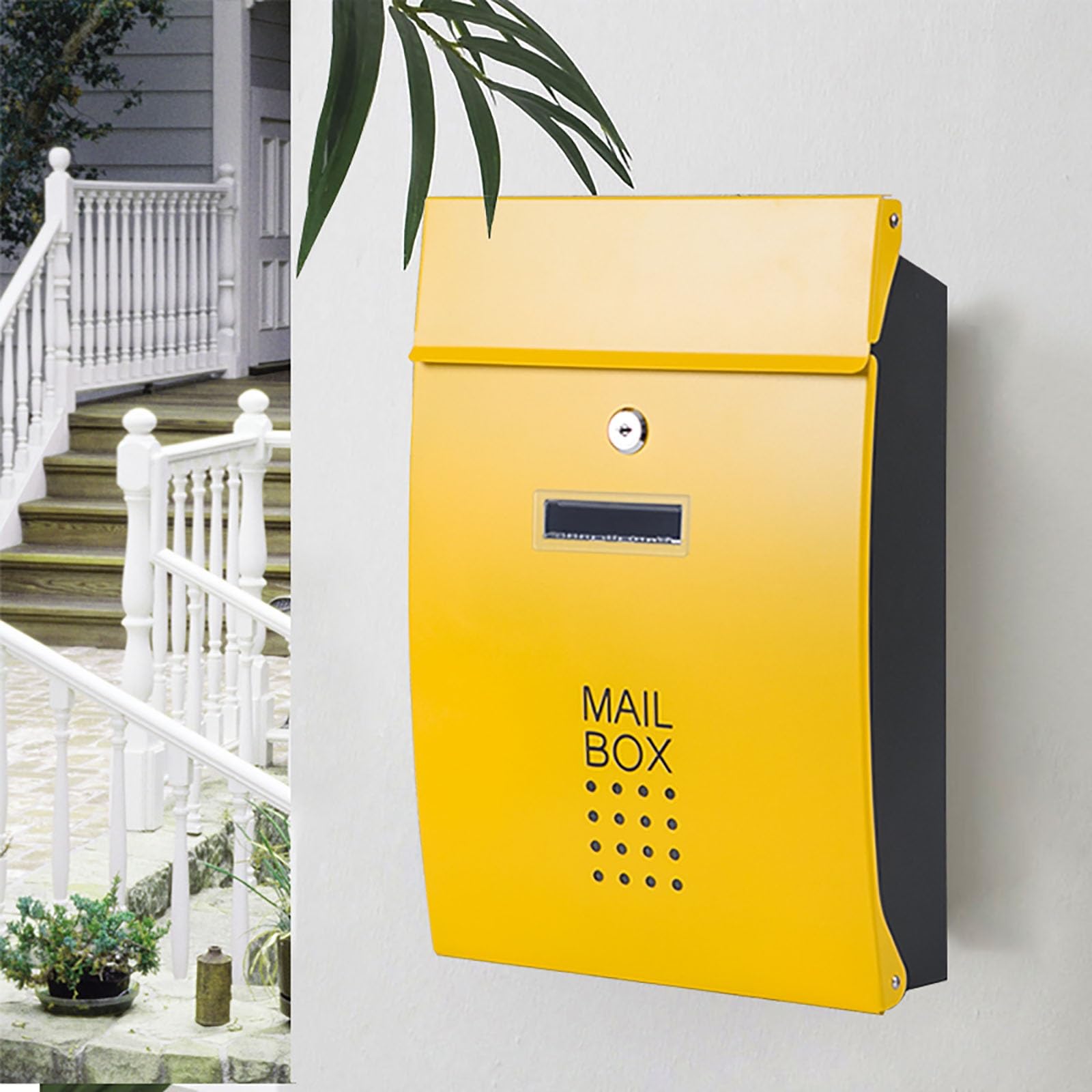 wall mailbox, Galvanized Sheet Metal Material, Windproof and Rainproof, Large Capacity, Suitable for Indoor and Outdoor Use(Yellow)
