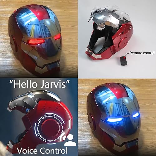 Miniatura 4 de Iron-Mans Casco electrónico Mark 5 casco plateado control de vozdeteccióncontrol remoto de aperturacierre con sonidos y ojos LED iluminados Super