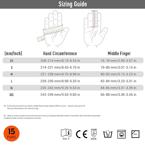 Miniatura 6 de VGO - 15 pares de guantes de trabajo de seguridad, guantes de jardinería, revestimiento de poliuretano, guantes de inmersión, sin látex (talla L,