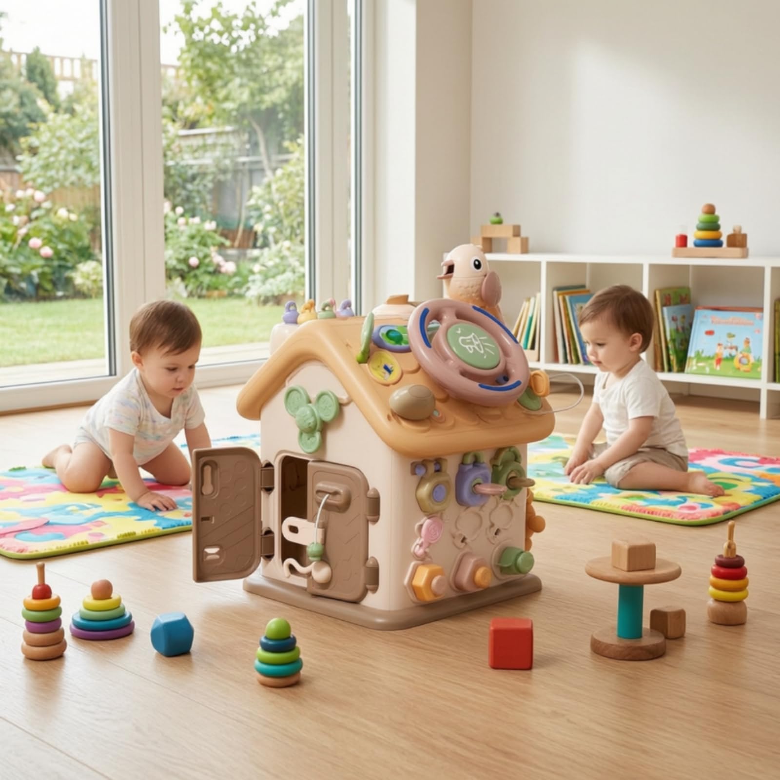Busy Board a Forma di Casa Educativa Gioco Montessoriano con Serrature Educativo Pannello Sensoriale con Chiusure per Stanza Dei Giochi, Asilo Nido