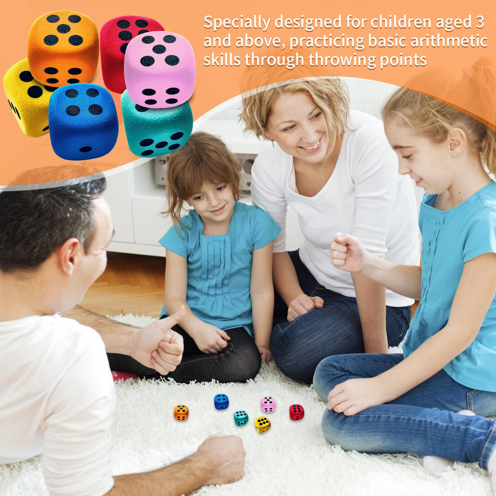 Grandi Dadi In Schiuma - 6 Dadi Morbidi In Spugna Da 4 Cm Con Bordi Arrotondati | Giocattolo Sicuro per Bambini Dai 3+ Supporto Didattico per Casa Scuola Viaggio e Famiglia