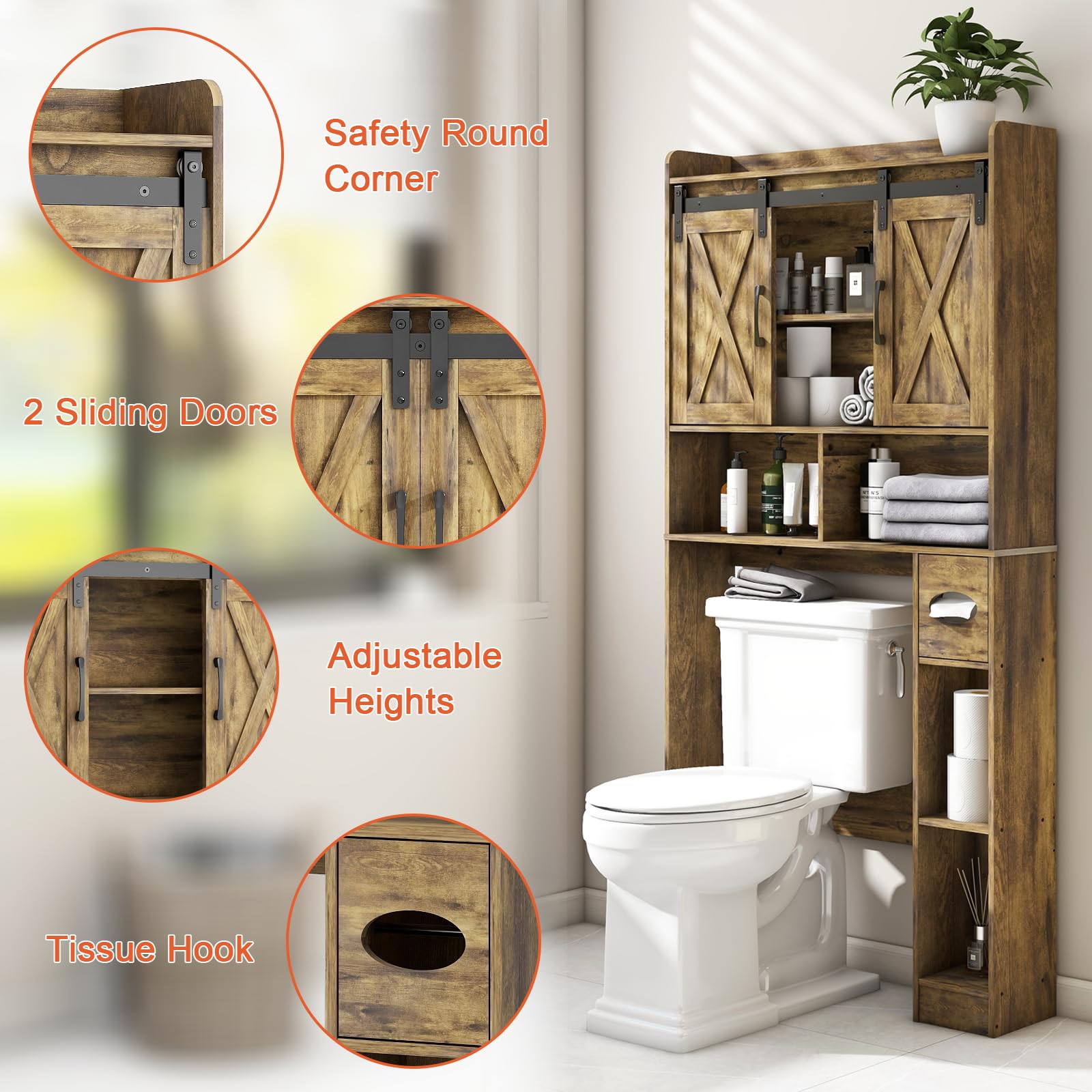 Armadietto portaoggetti sopra il WC, con 2 porte e supporto per carta igienica, salvaspazio, per bagno, bagno, lavanderia