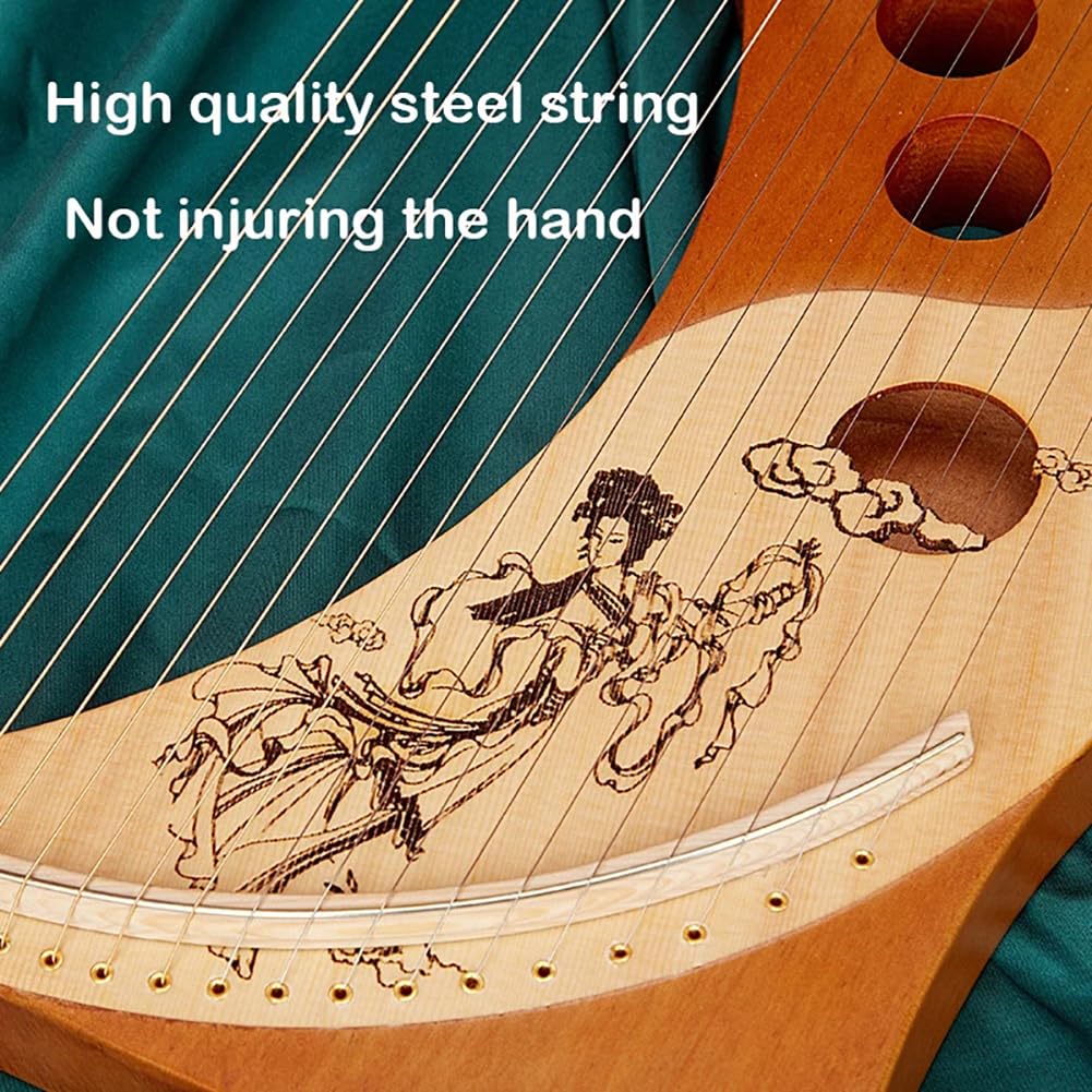 Lyre Harp Tradizionale, 19 Arpa A Corda in Metallo, Dito in Legno Massello Che Suona Strumento Musicale, Stile Orientale Portatile Lyre Harp, Viene Fornito con Chiave di Accordatura