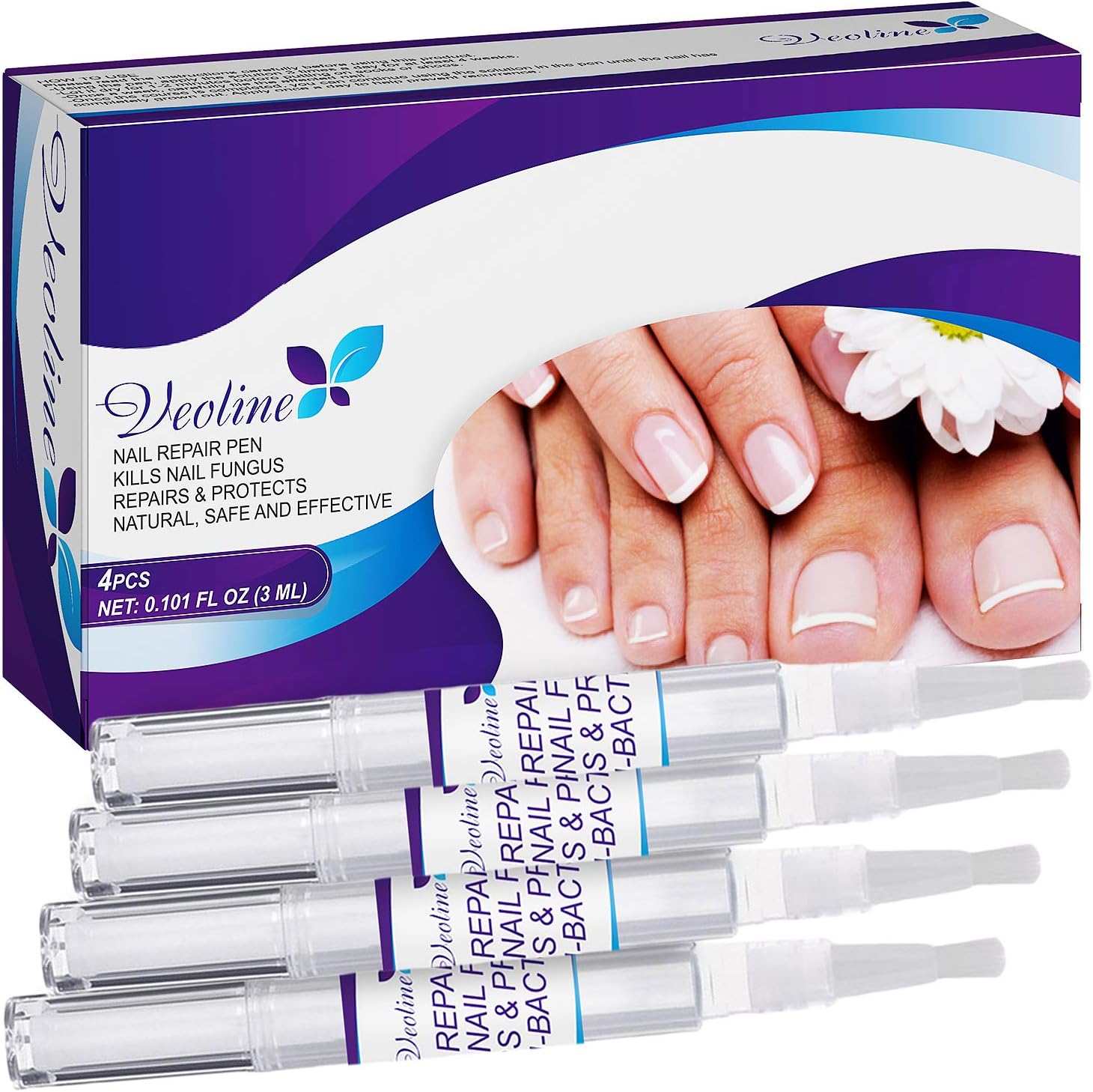Veoline Nail Repair Pen Set - 4-Pack Fingernail & Toenail Treatment Pens - Toe & Finger Nail Care Solution for Nail Damage - Professional Cure Kit for Renewal of Cracked, Discolored & Damaged Nails