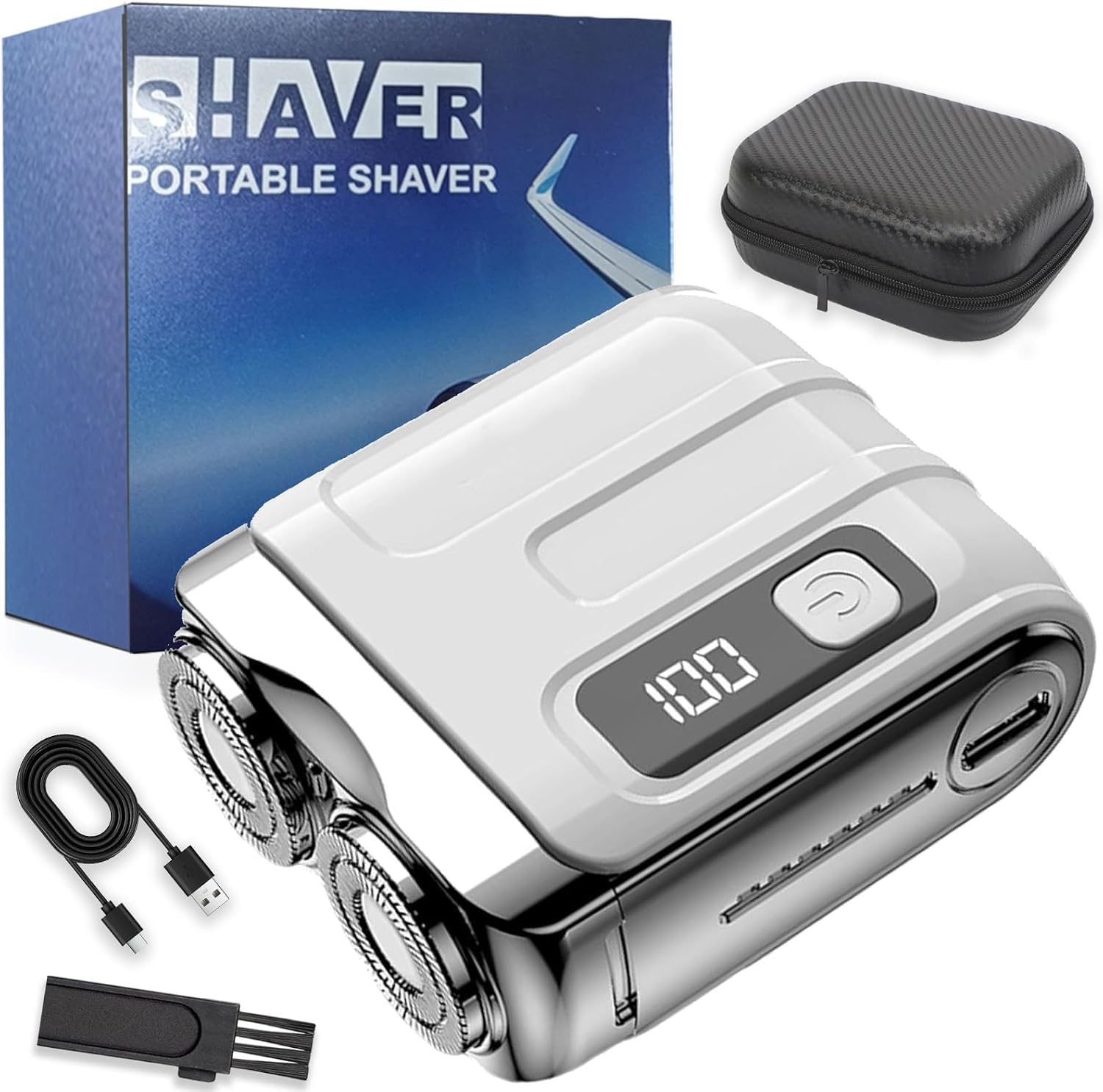 Mini Shaver with Magnetic Blades, Dual Head Rotary Electric Razor, USB Fast Charge Wet Dry Waterproof Travel Shaver for Men, Home Car Use Silver-b