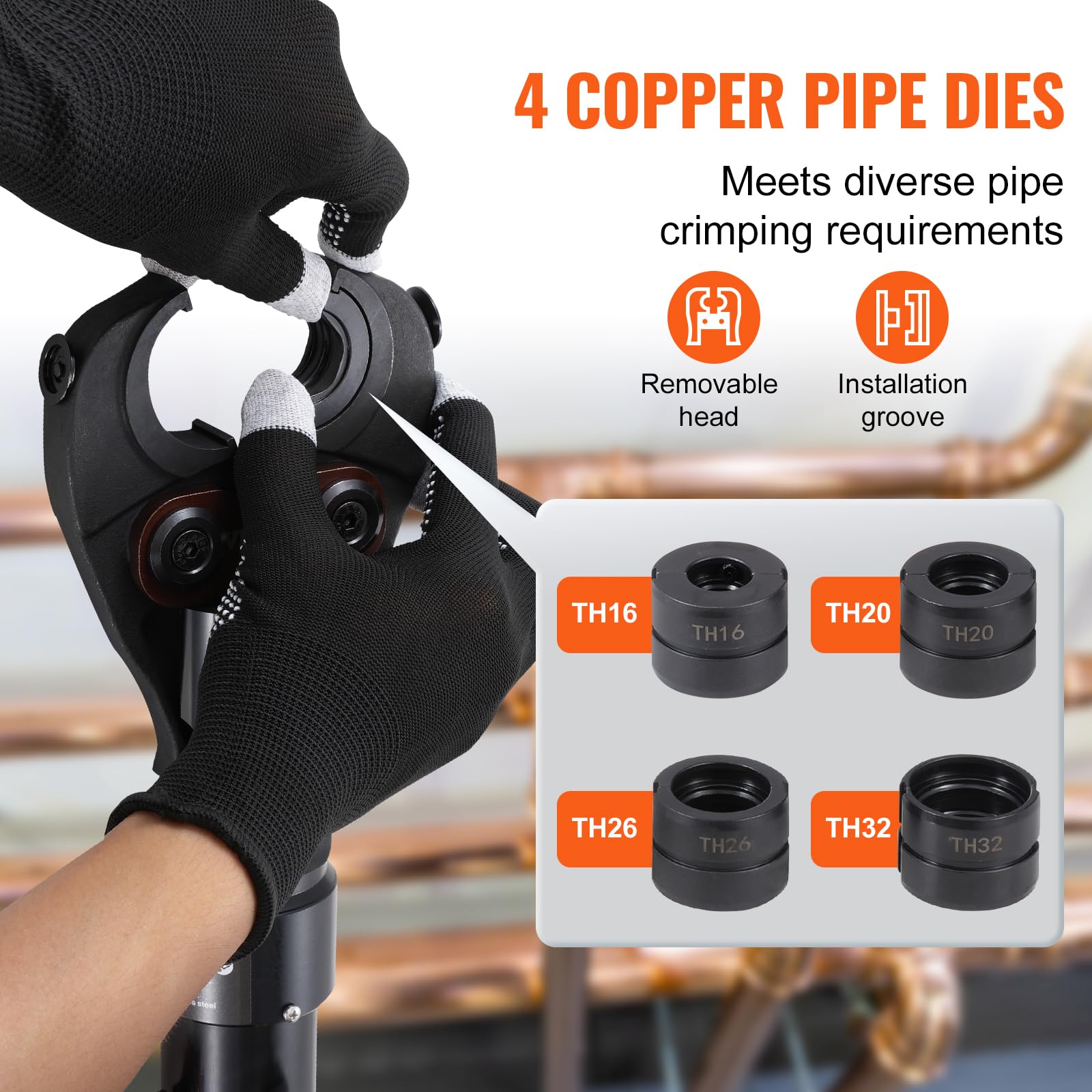 VEVOR Utensile per Crimpatura Idraulica per Raccordi per Tubi in Rame, Pinza Pressatura con Ganasce a Cambio TH16, TH20, TH26, TH32, kit Pressa Girevole a 360° Raccordi a T Azionati Idraulicamente