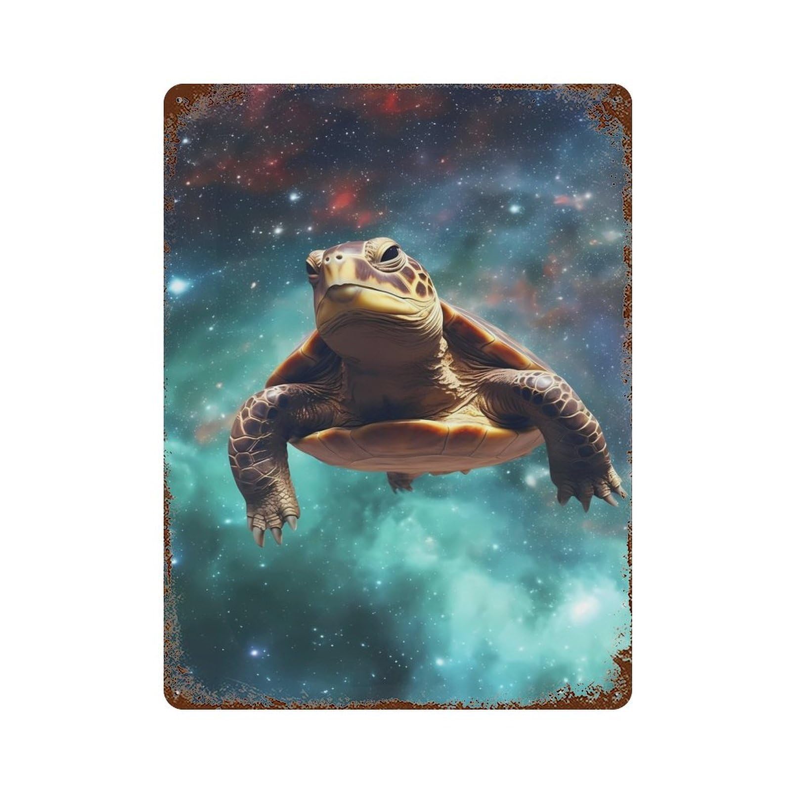 Garage Style Turtle Galaxy Distressed Metal Wall Sign 15.7"x11.8", Novelty Wall Decor for Bar And Workshop